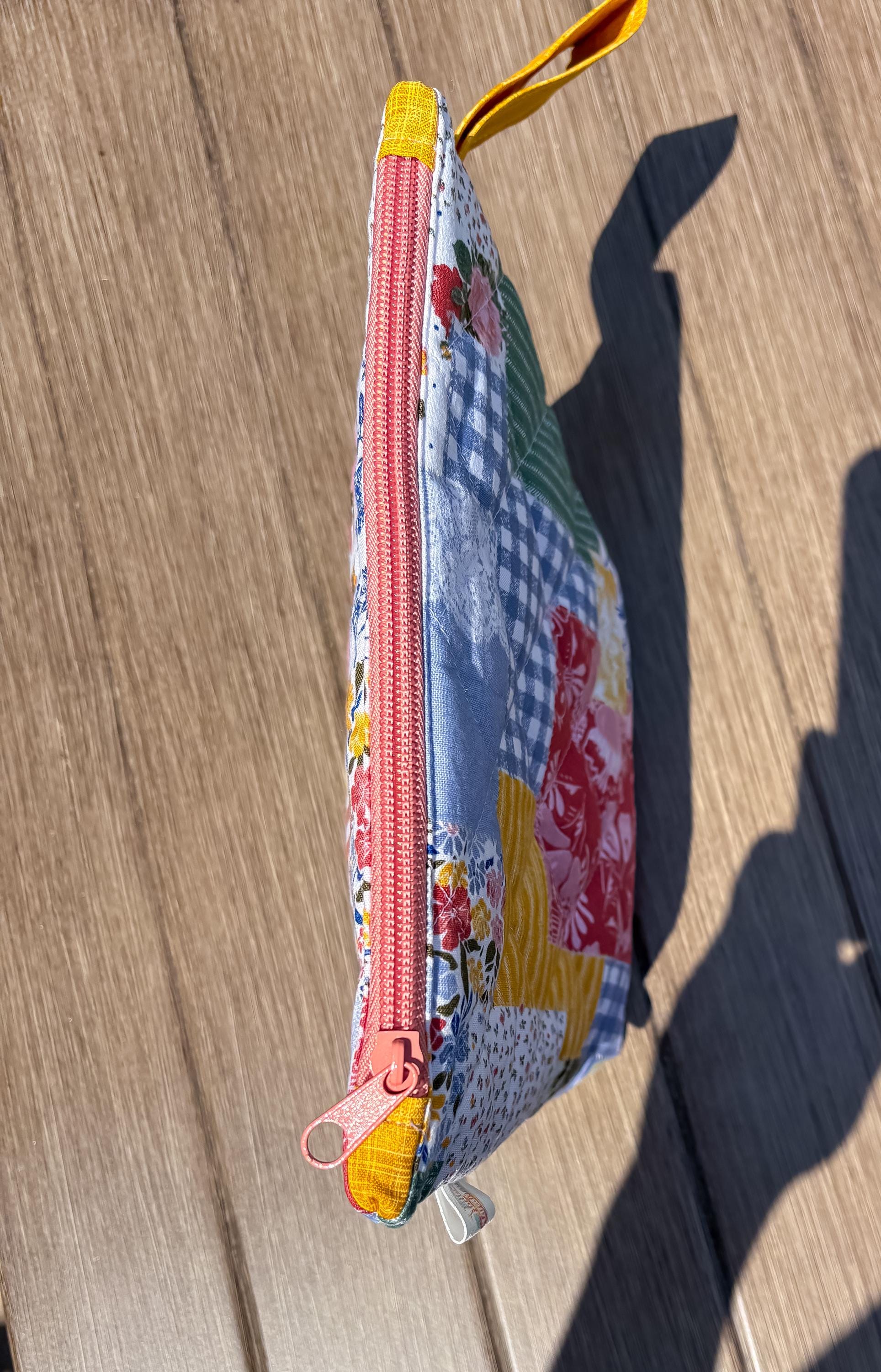 Floral Picnic Quilted Project Bag with Zipper and Notions Clasp for Crochet and Knitting