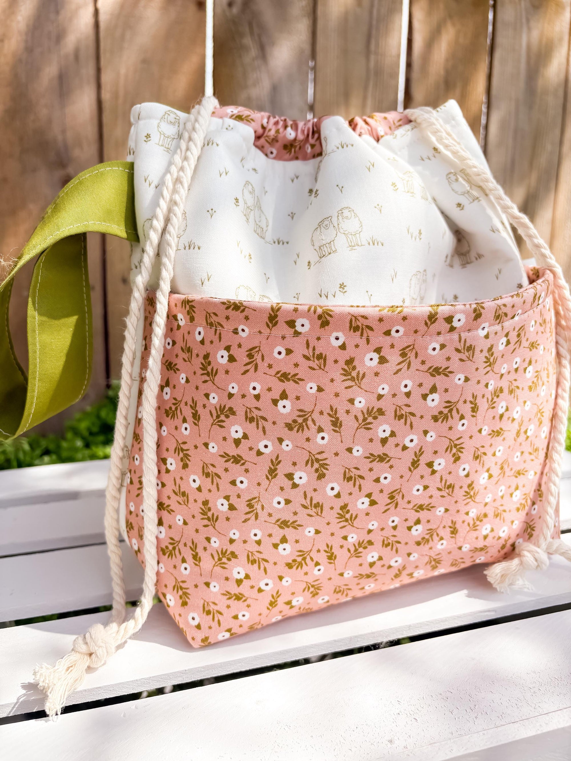 Sheep Meadow Medium Drawstring Project Bag with Pocket