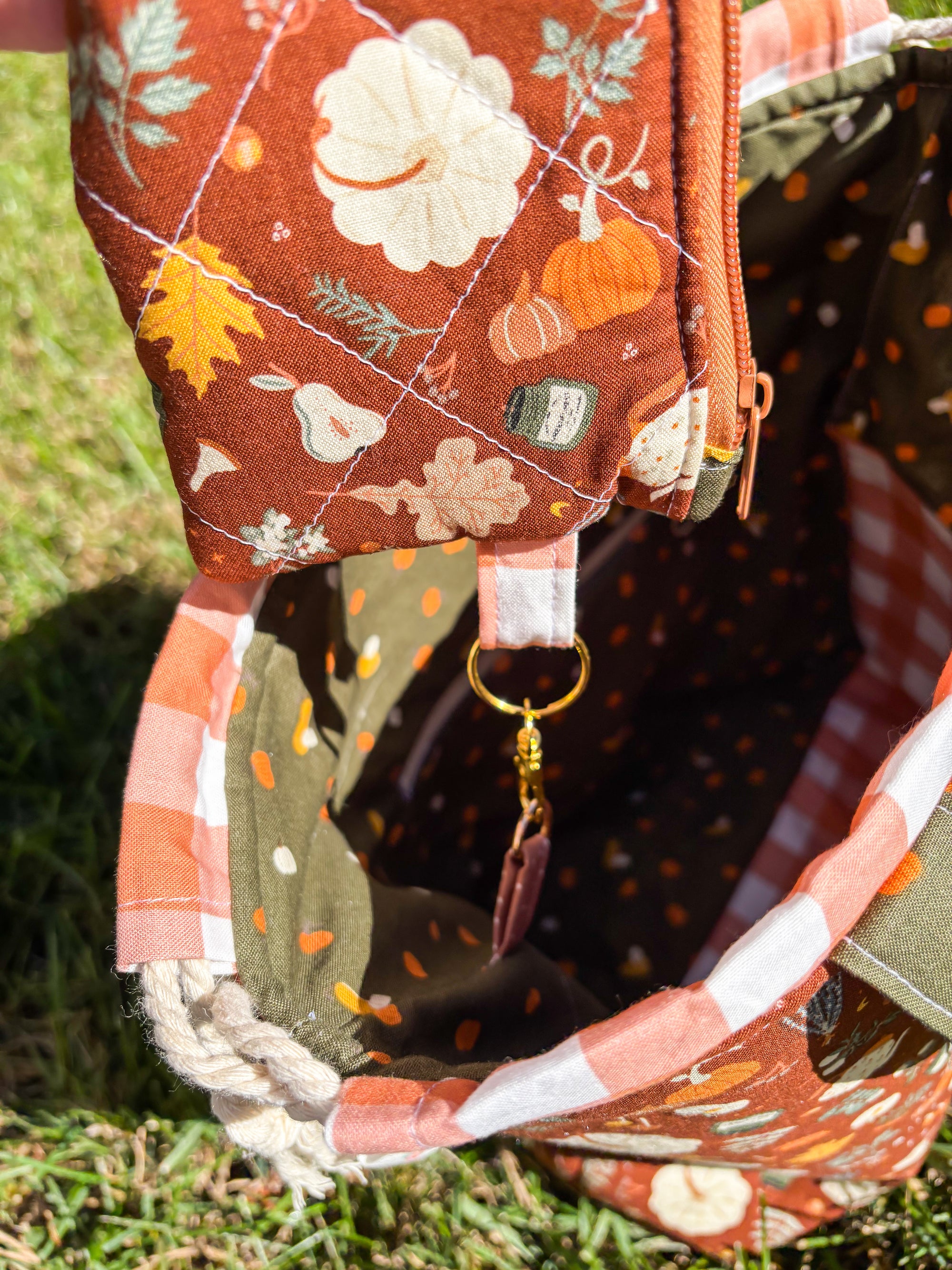 Falling For Fall Sweater Sized Drawstring Project Bag with Pocket for Knitting and Crochet