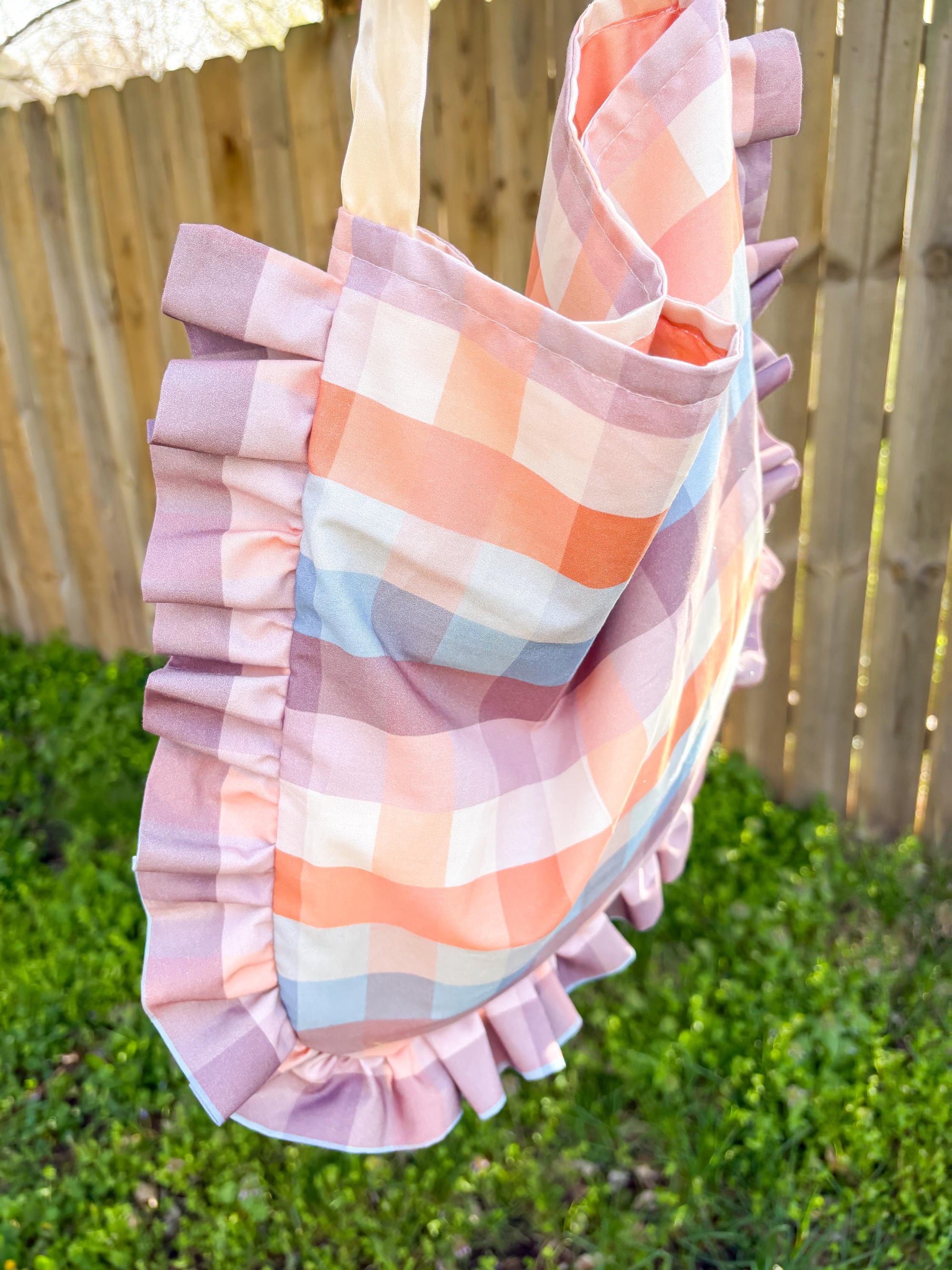 Ruffle Tote Bags with Adjustable Ribbon Ties