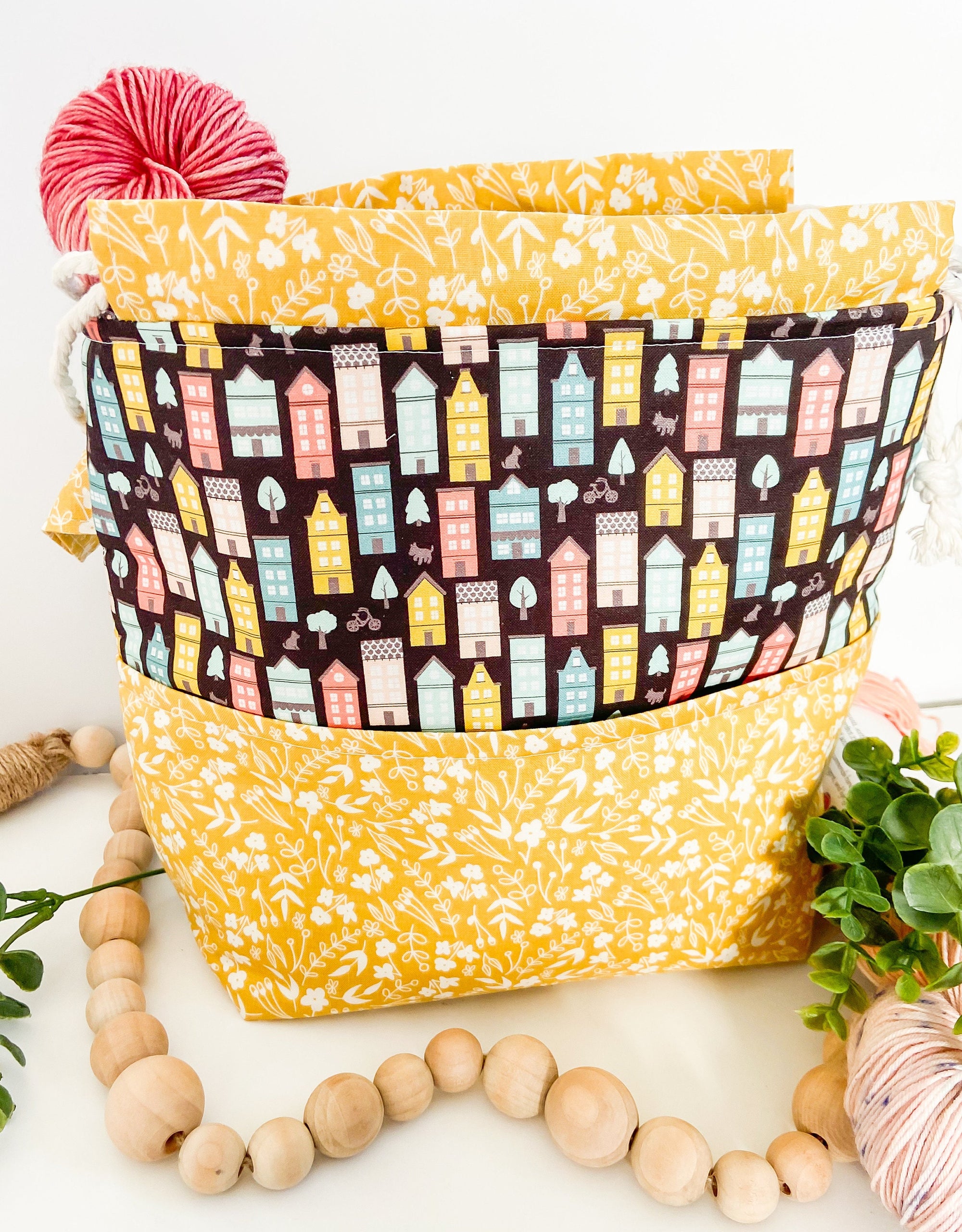 Townhouse Drawstring Project Bag with Pocket