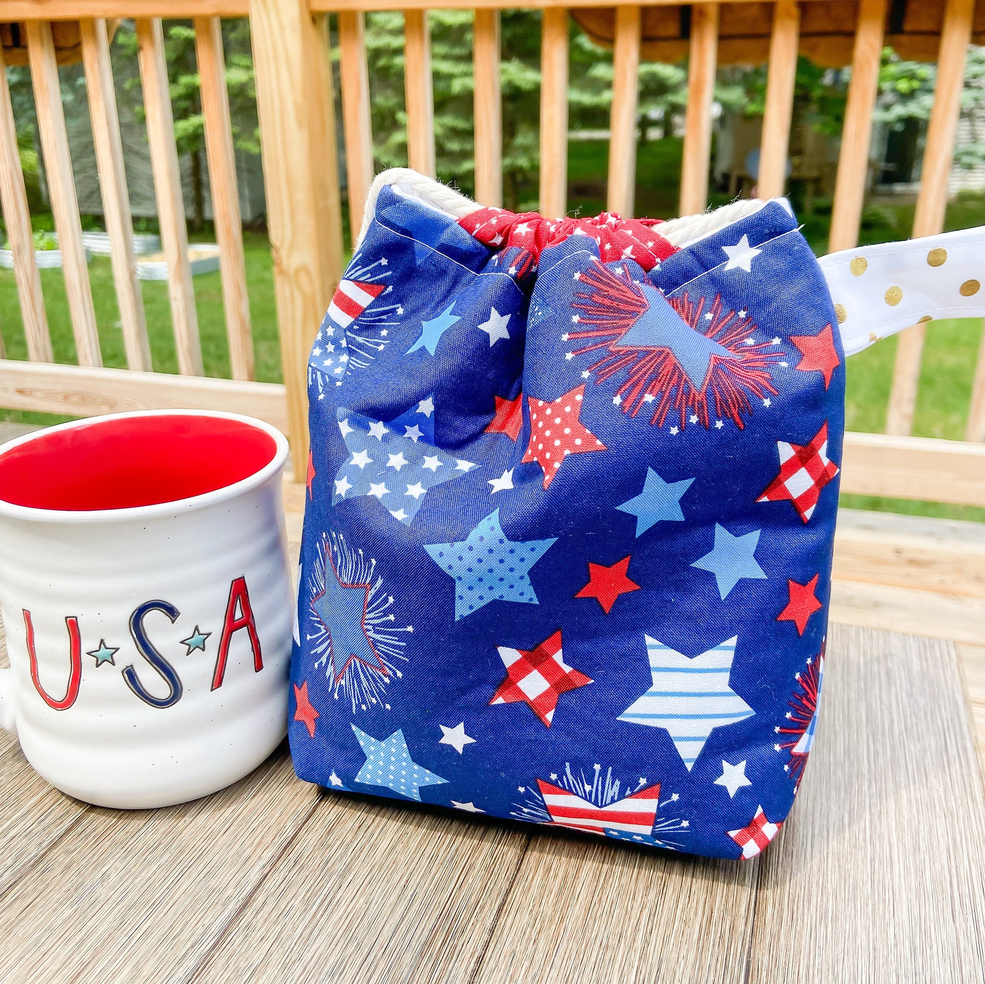 Let Freedom Ring Drawstring Project Bag with Pocket