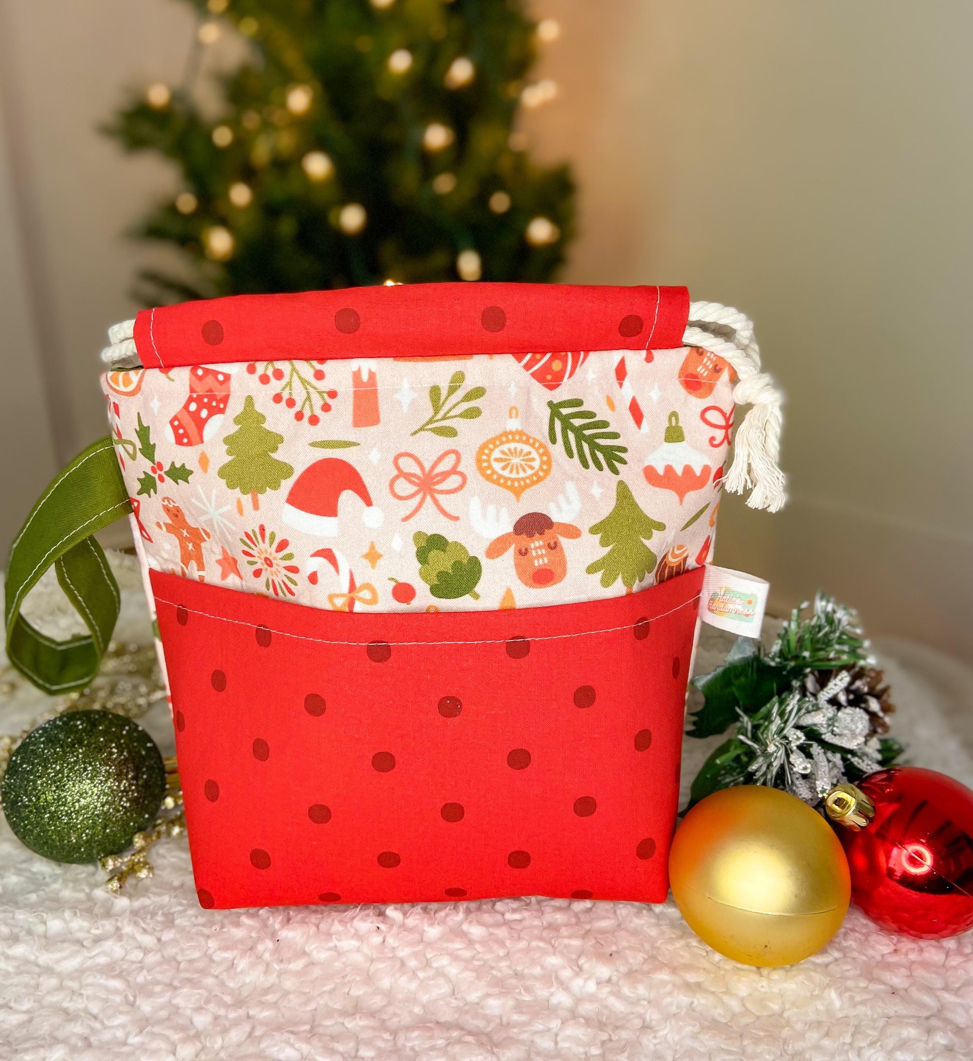 Holly Jolly Drawstring Project Bag with Pocket