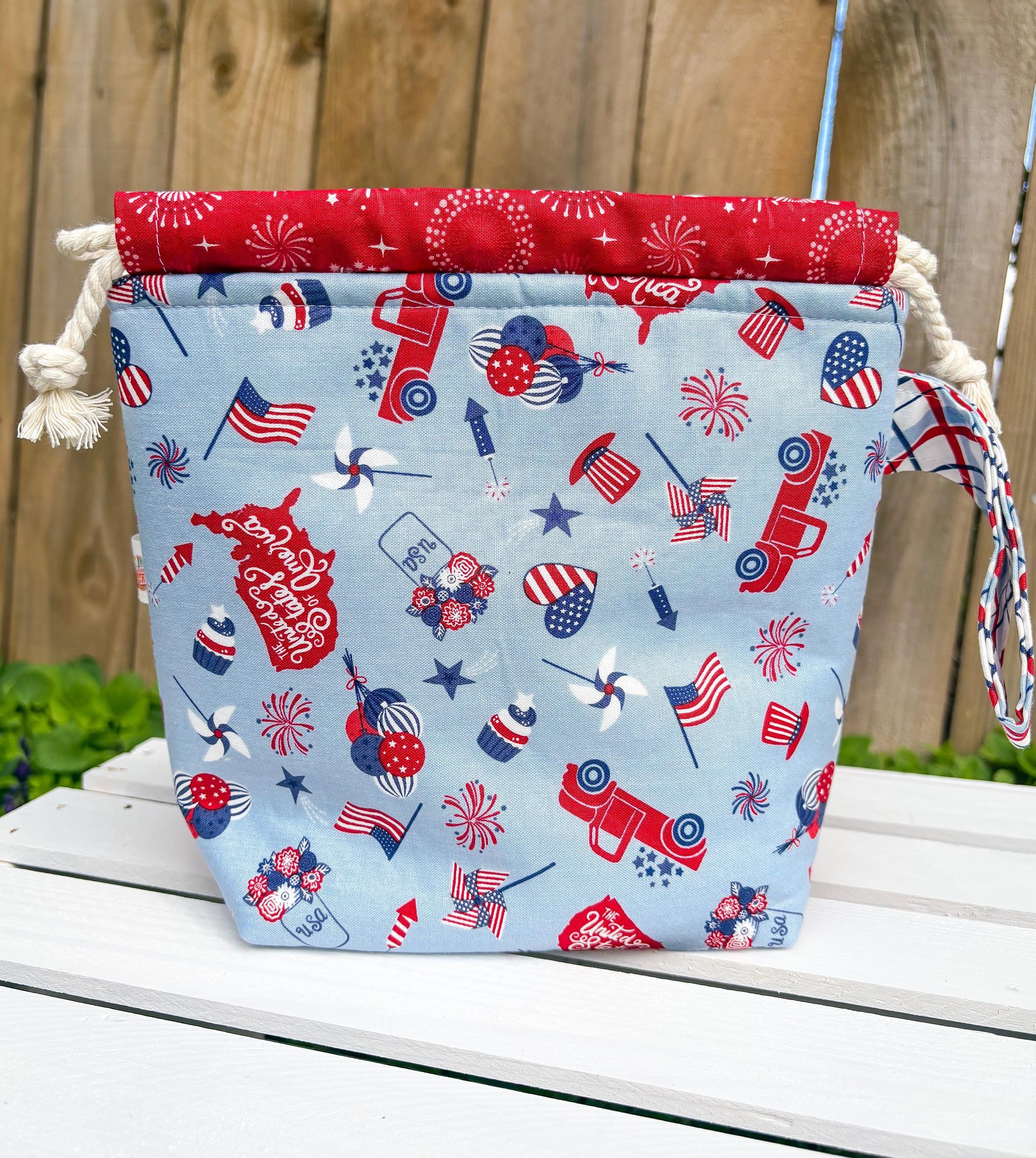 Patriotic Pop Drawstring Project Bag with Pocket