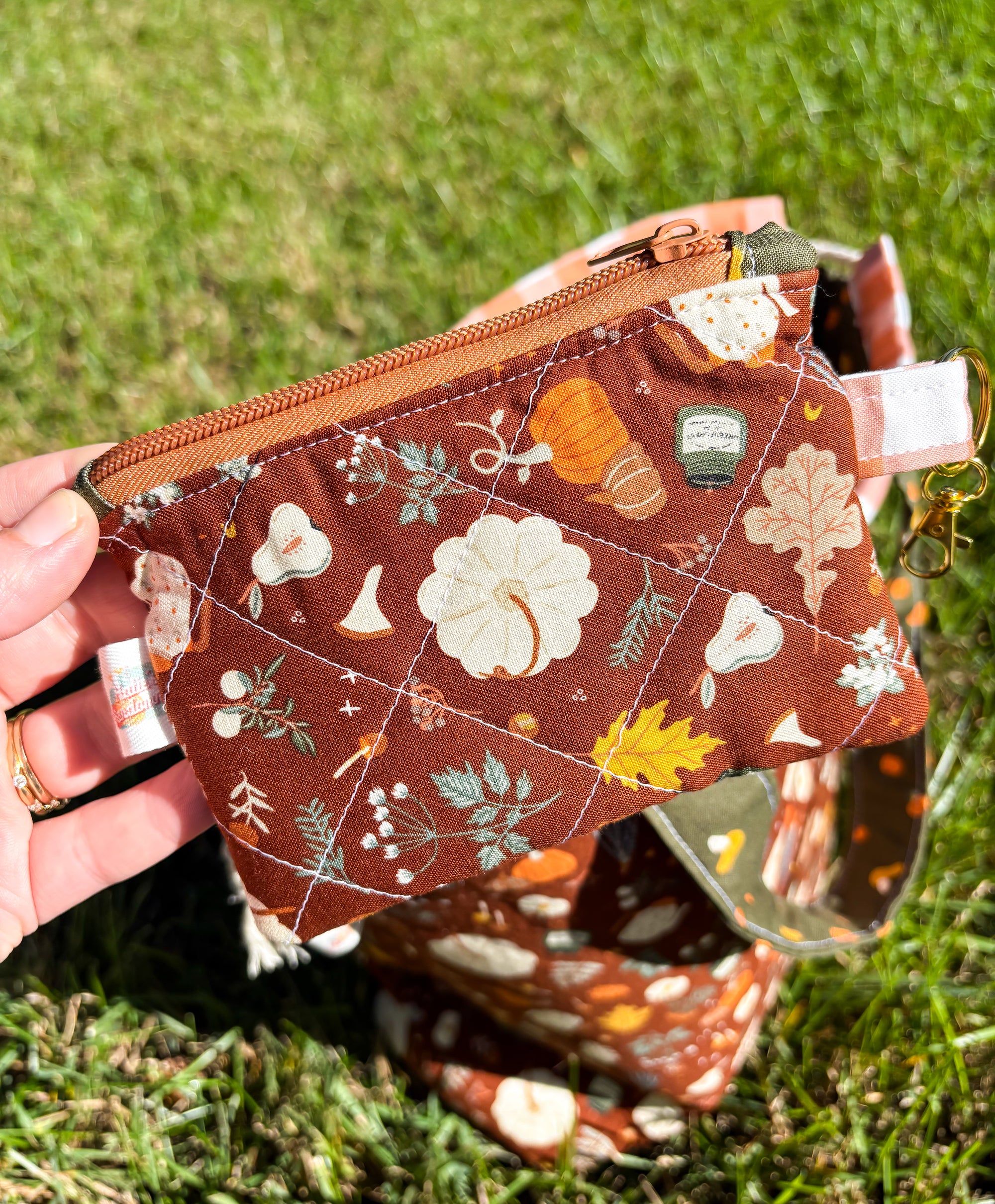 Falling For Fall Sweater Sized Drawstring Project Bag with Pocket for Knitting and Crochet