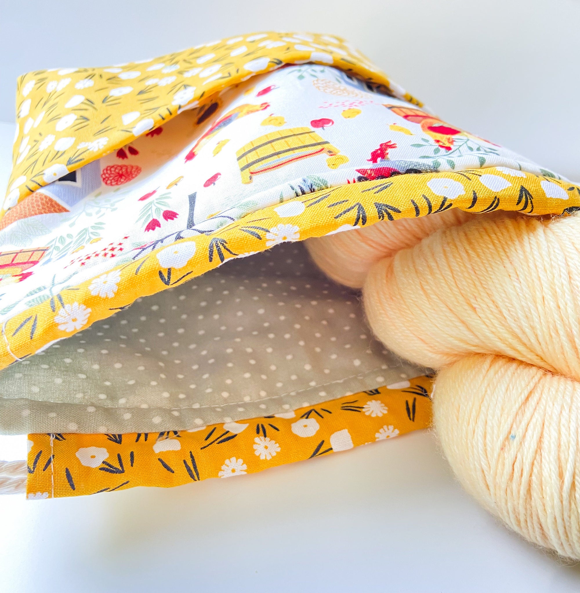 The Sunny Chicken Drawstring Project Bag with Pocket