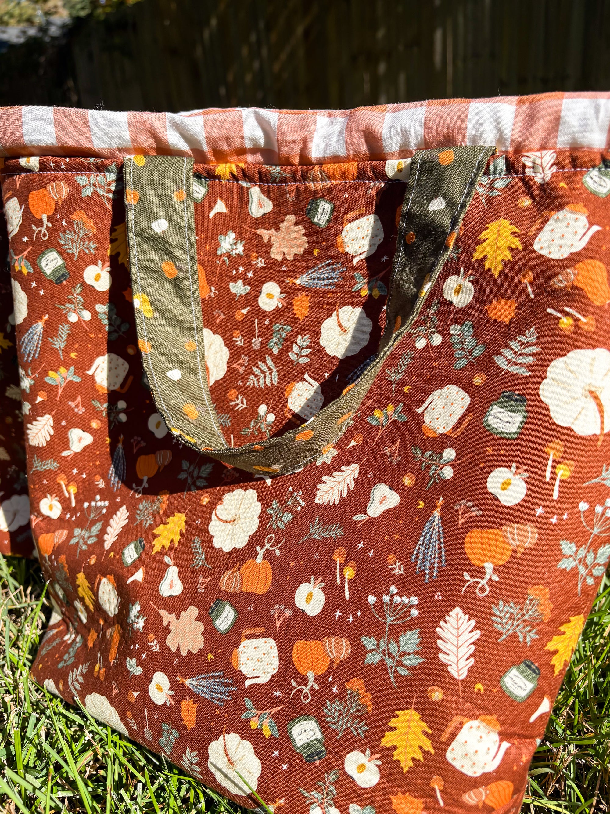 Falling For Fall Sweater Sized Drawstring Project Bag with Pocket for Knitting and Crochet