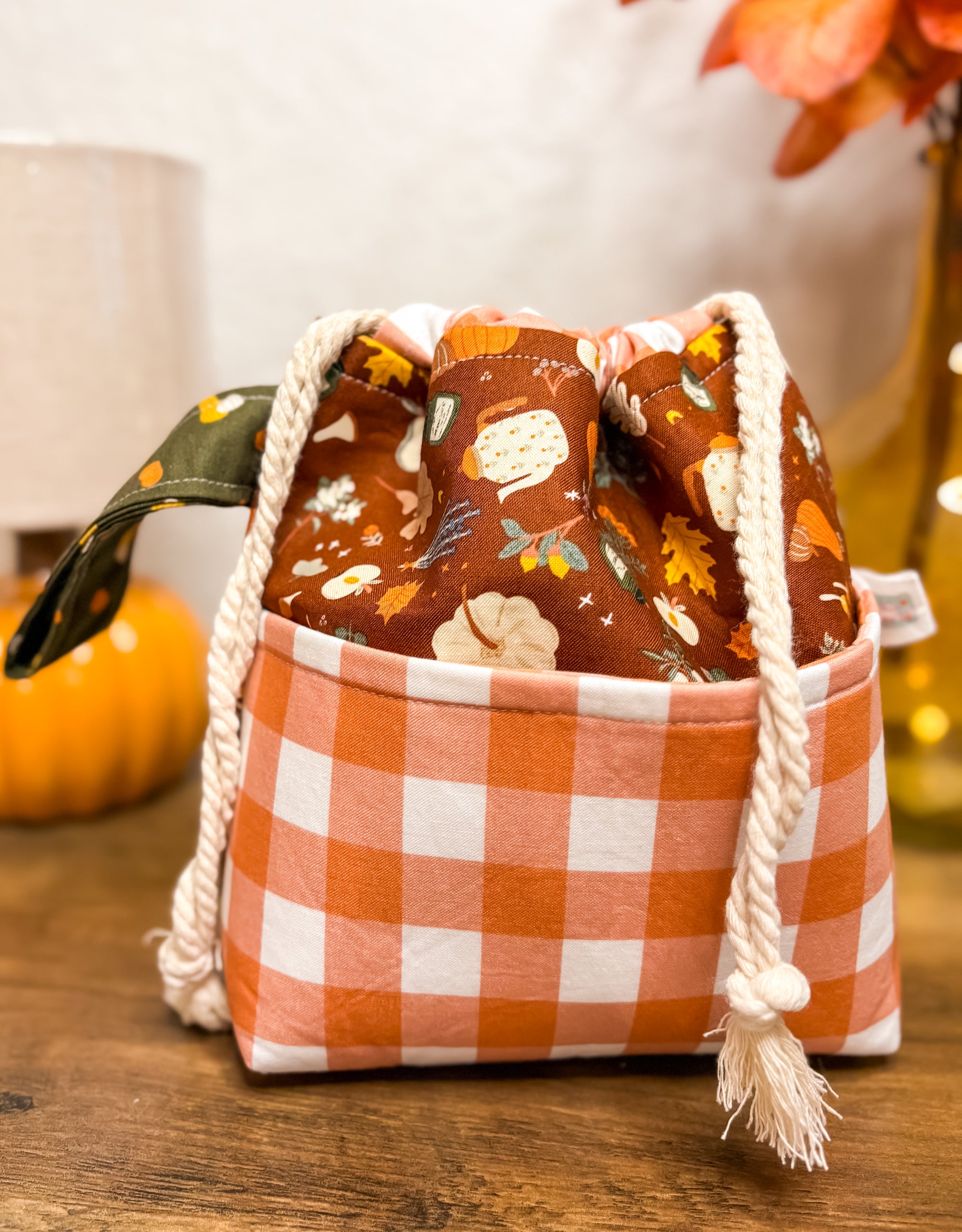 Falling For Fall Drawstring Project Bag with Pocket for Knitting and Crochet