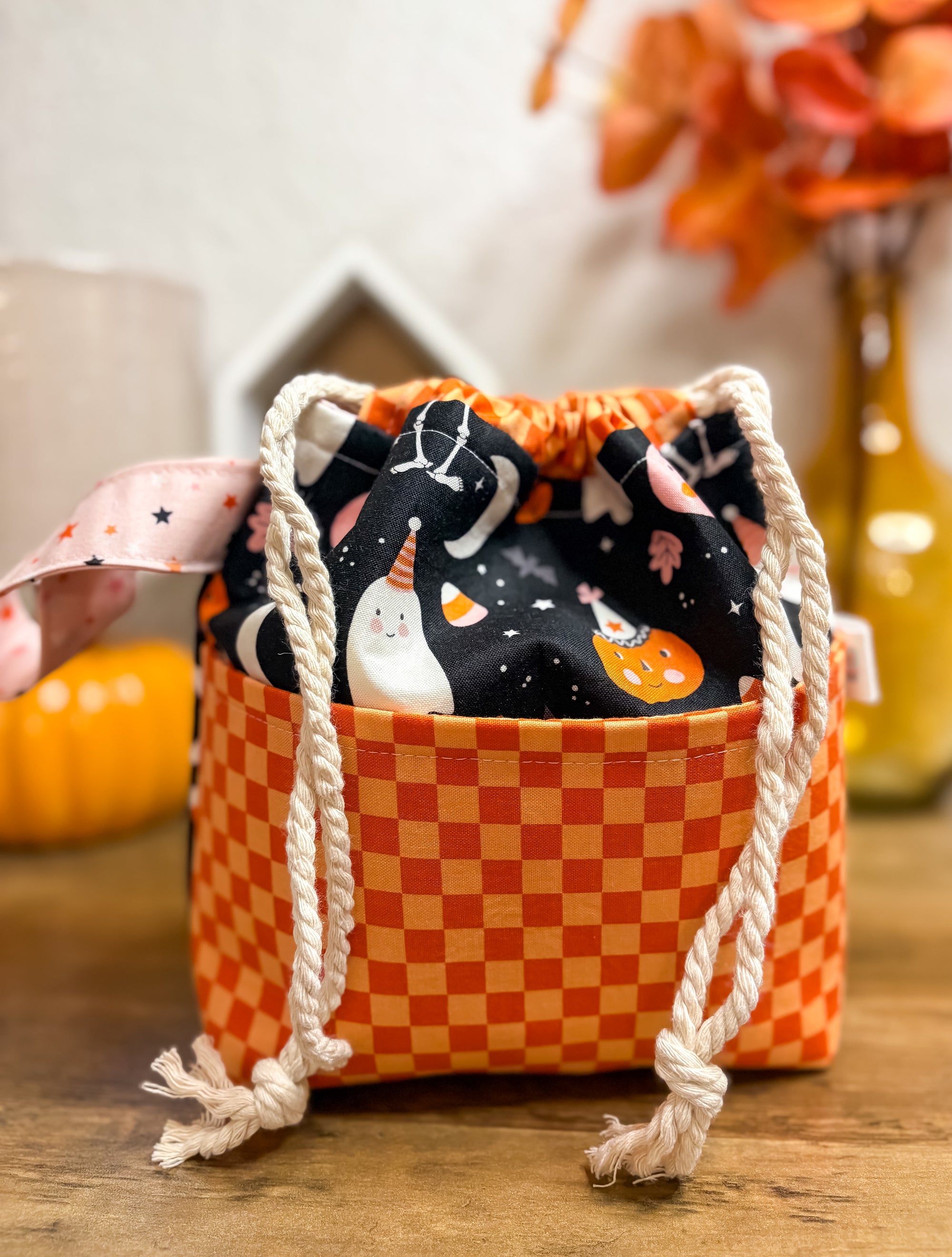 Spooky Party Drawstring Project Bag with Pocket