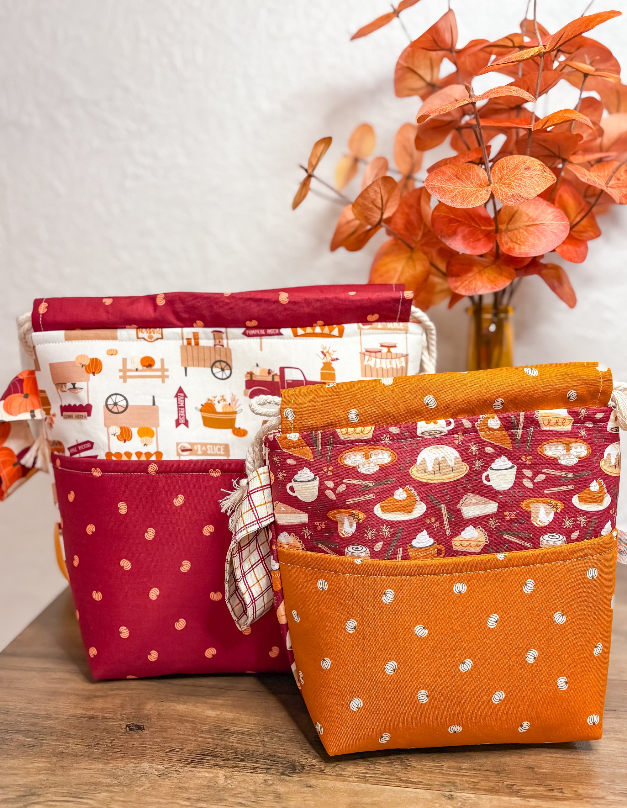 Cider and Pumpkin Spice Drawstring Bag with Pocket (Medium and Regular Size)