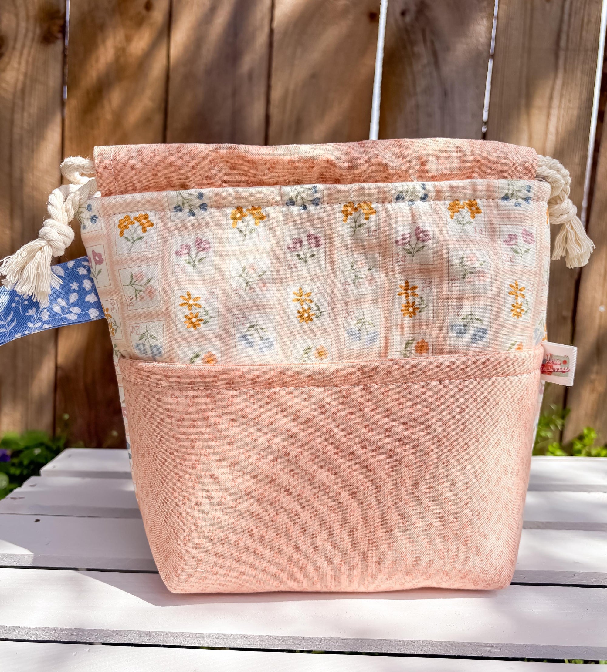 Pretty Postage Drawstring Project Bag with Pocket