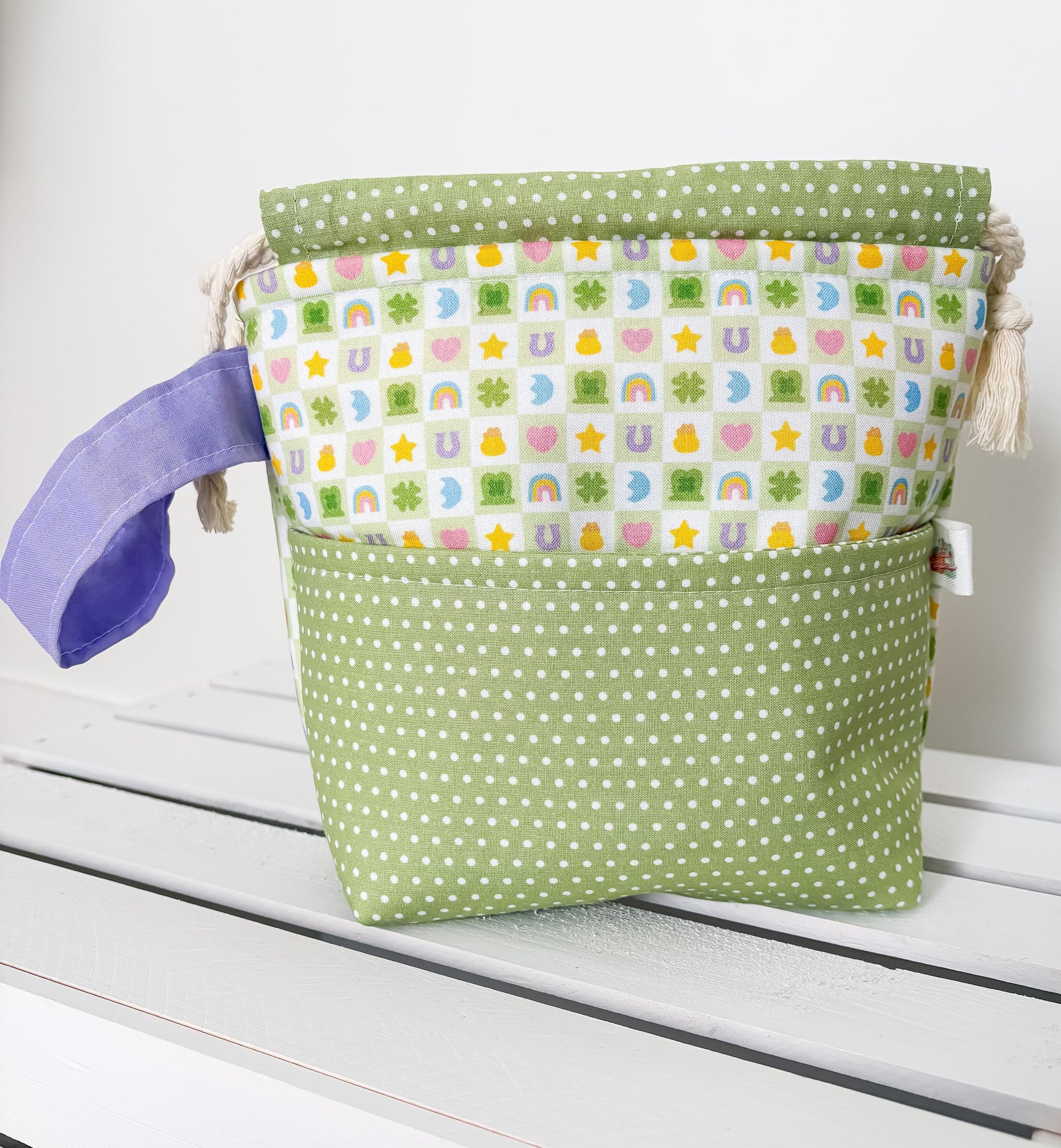 Marshmallow Luck Drawstring Project Bag with Pocket