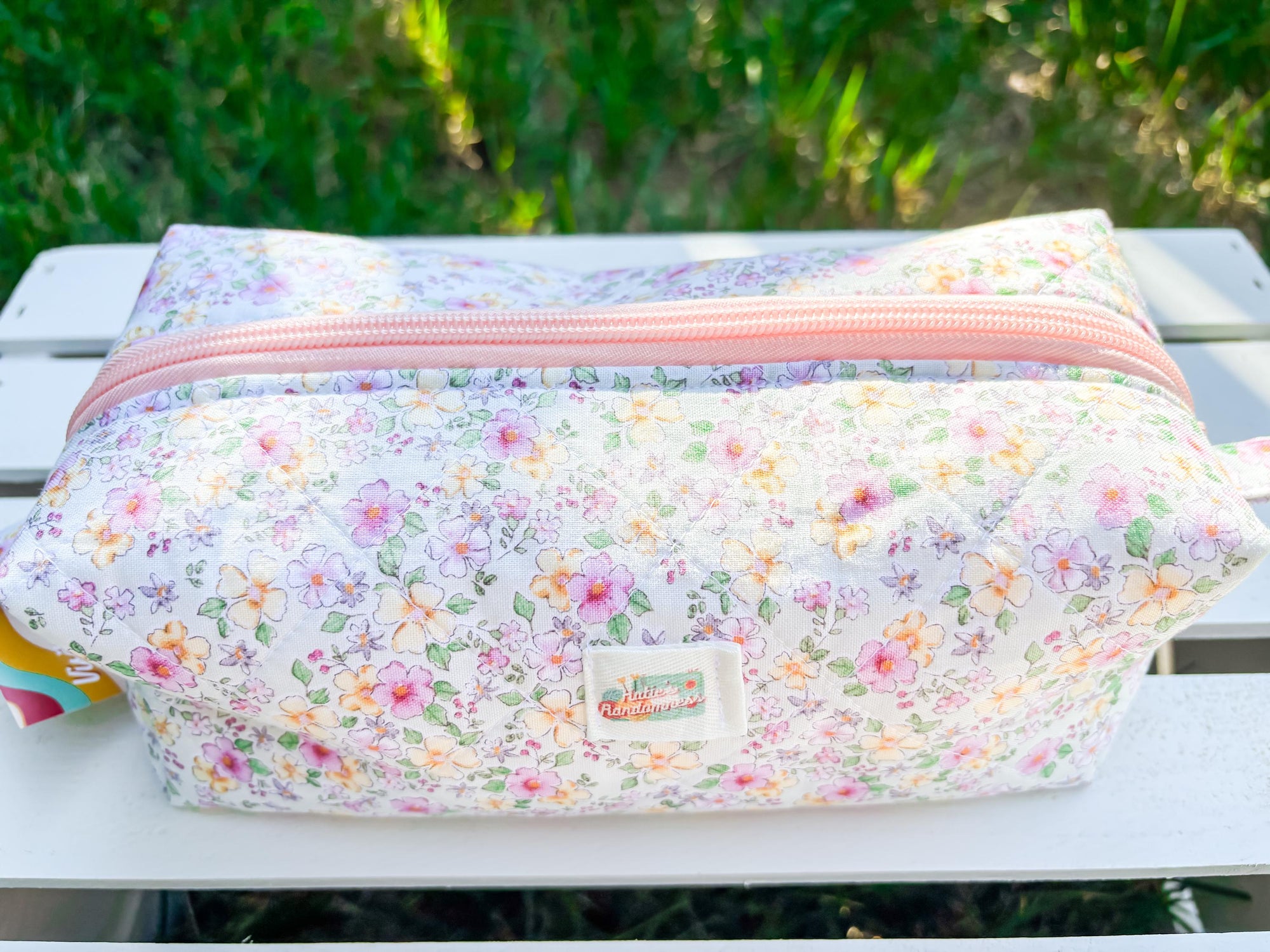 Green Meadow Quilted Boxy Pouch with Zipper