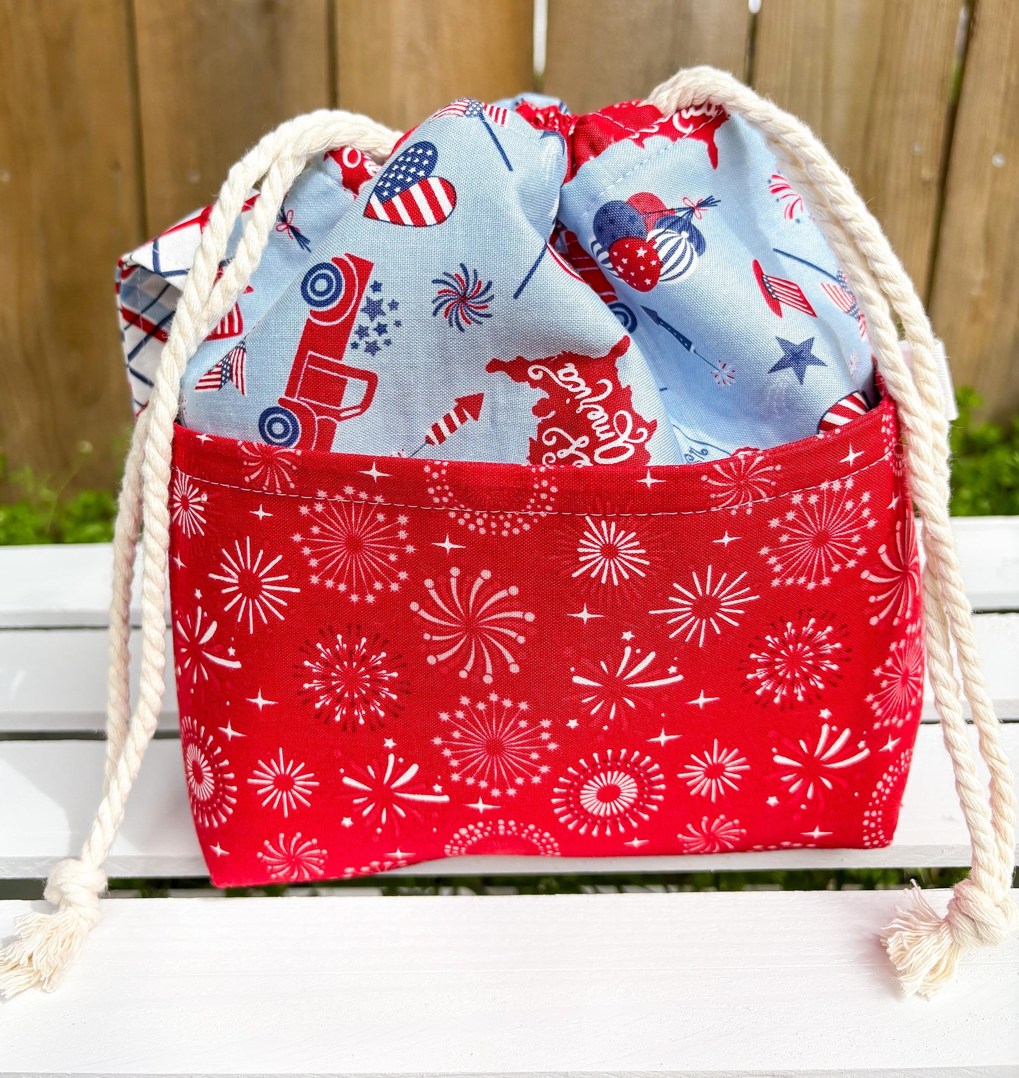 Patriotic Pop Drawstring Project Bag with Pocket