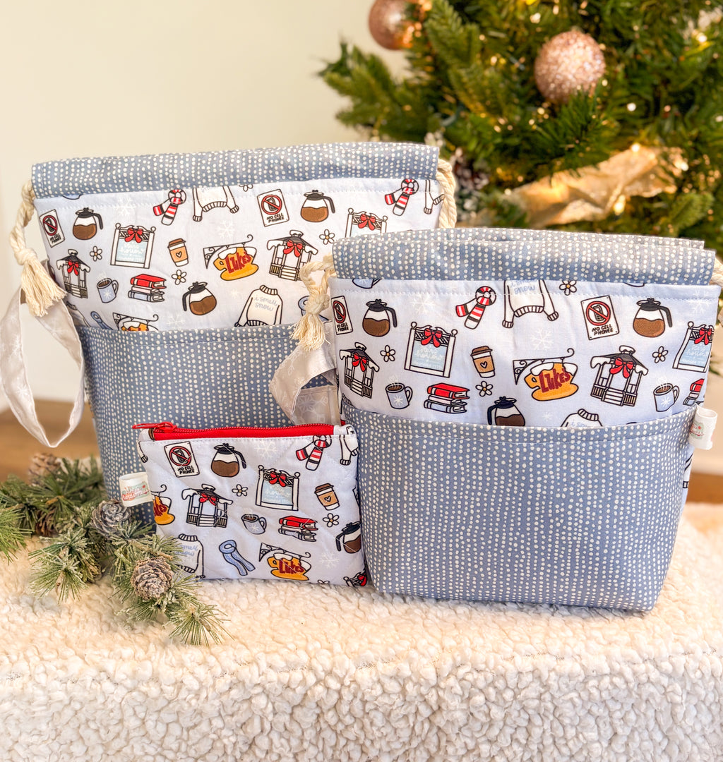 I Smell Snow Drawstring Project Bag with Pocket for Knitting and Crochet *Multiple Sizes