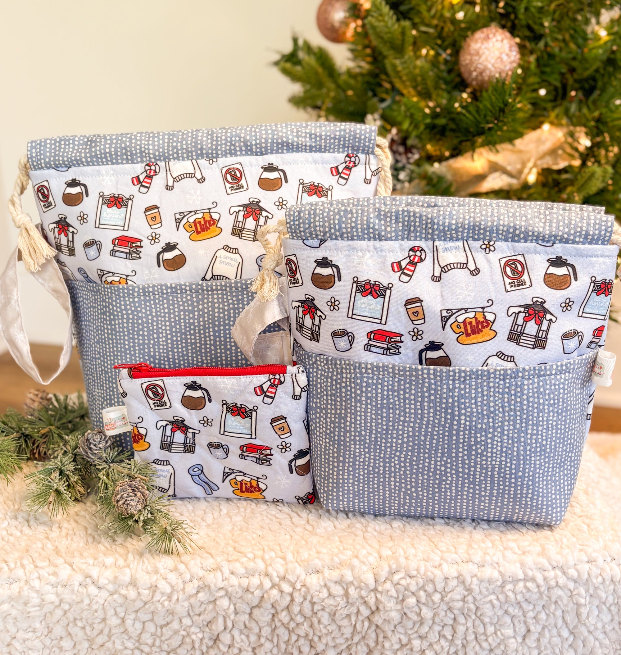 I Smell Snow Drawstring Project Bag with Pocket for Knitting and Crochet *Multiple Sizes