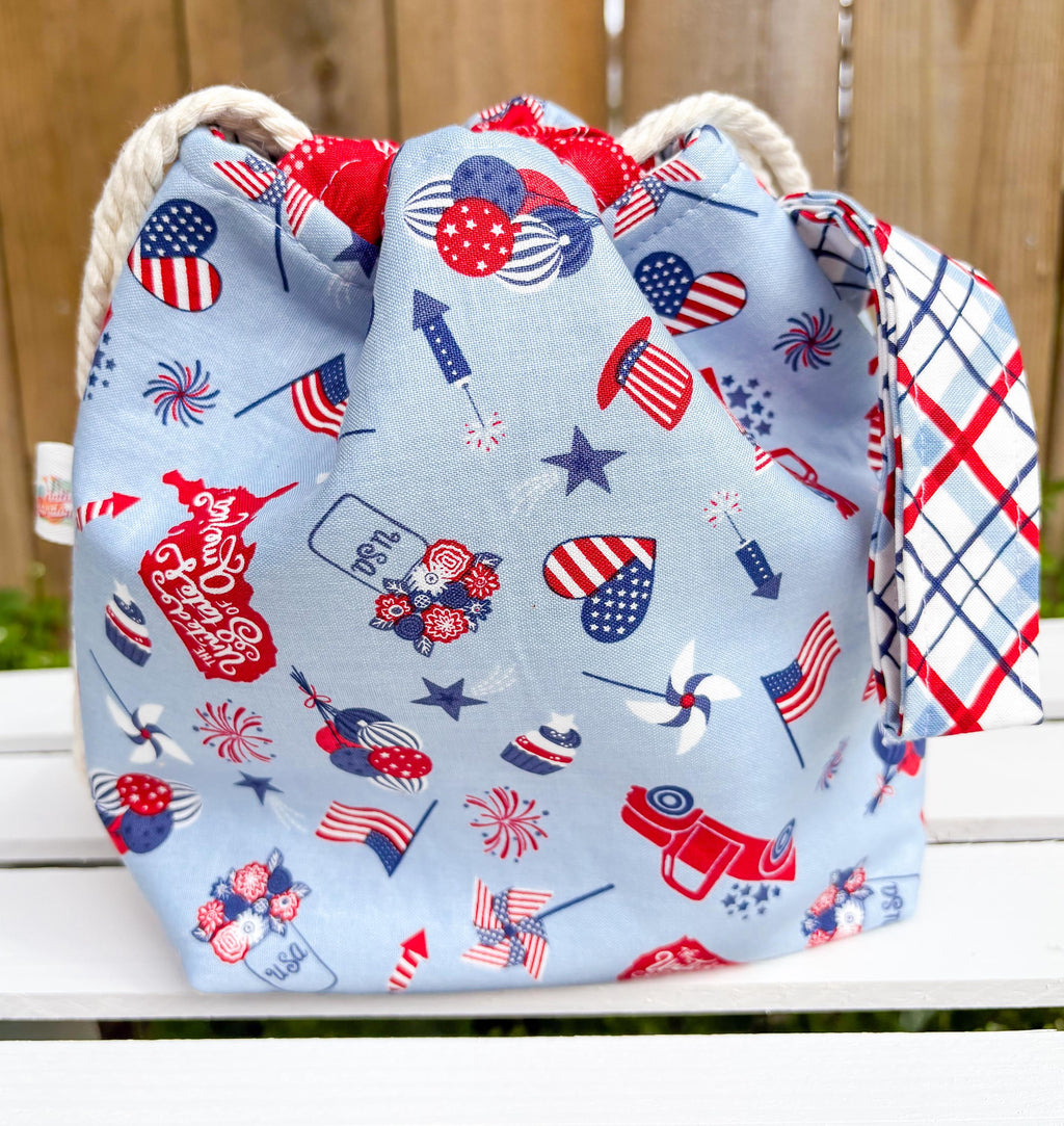 Patriotic Pop Drawstring Project Bag with Pocket