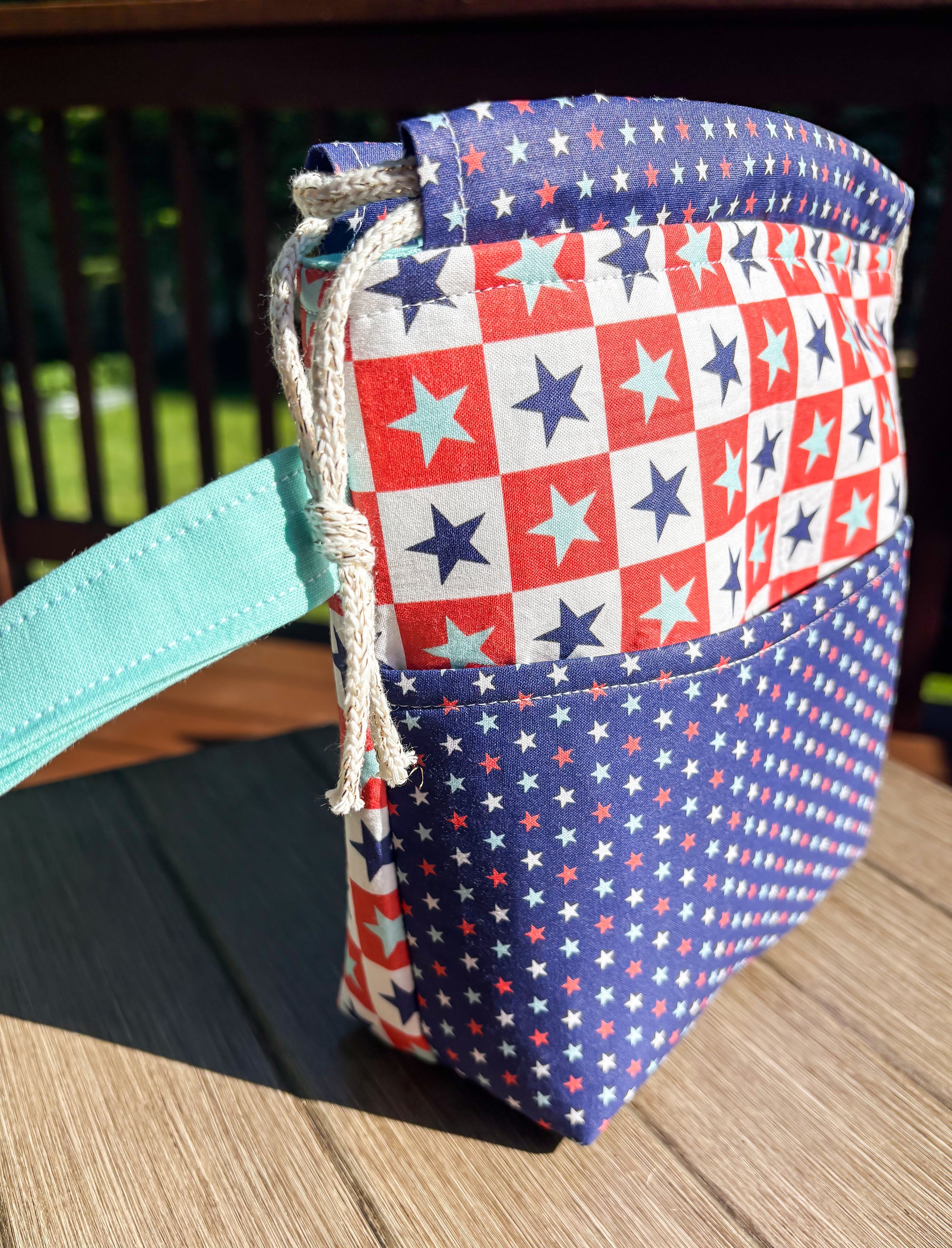 The Star Spangled Drawstring Project Bag with Pocket (Small)