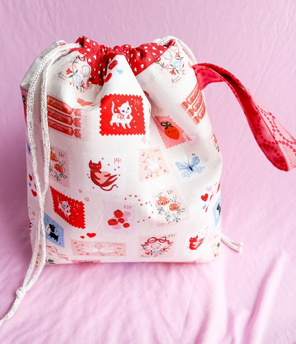 Love Letters Medium Drawstring Project Bag for Knitting and Crochet