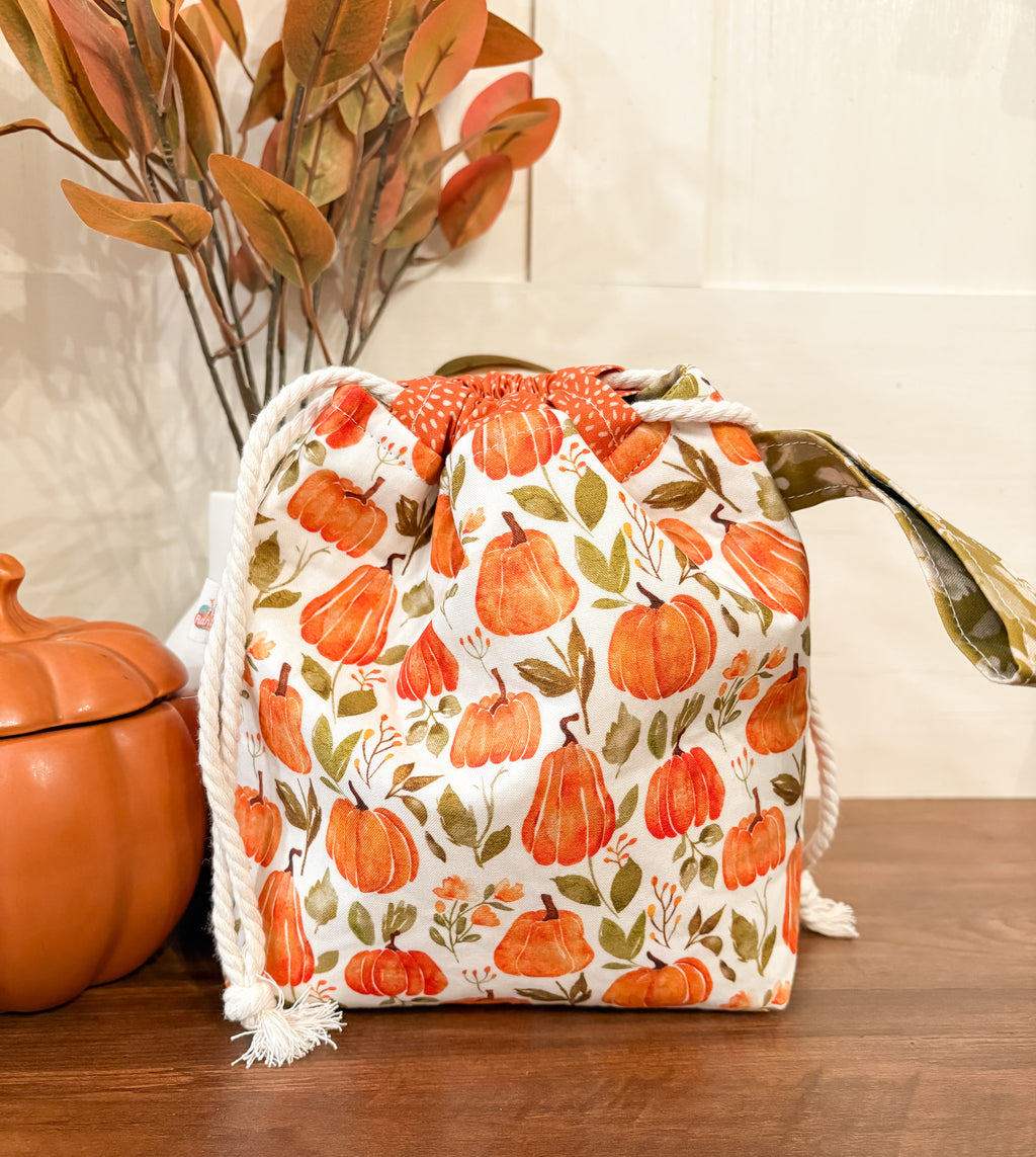 Pretty Pumpkins Small Drawstring Project Bag