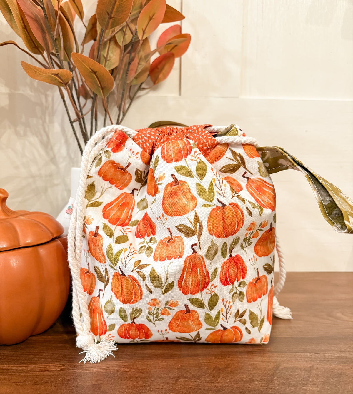 Pretty Pumpkins Small Drawstring Project Bag