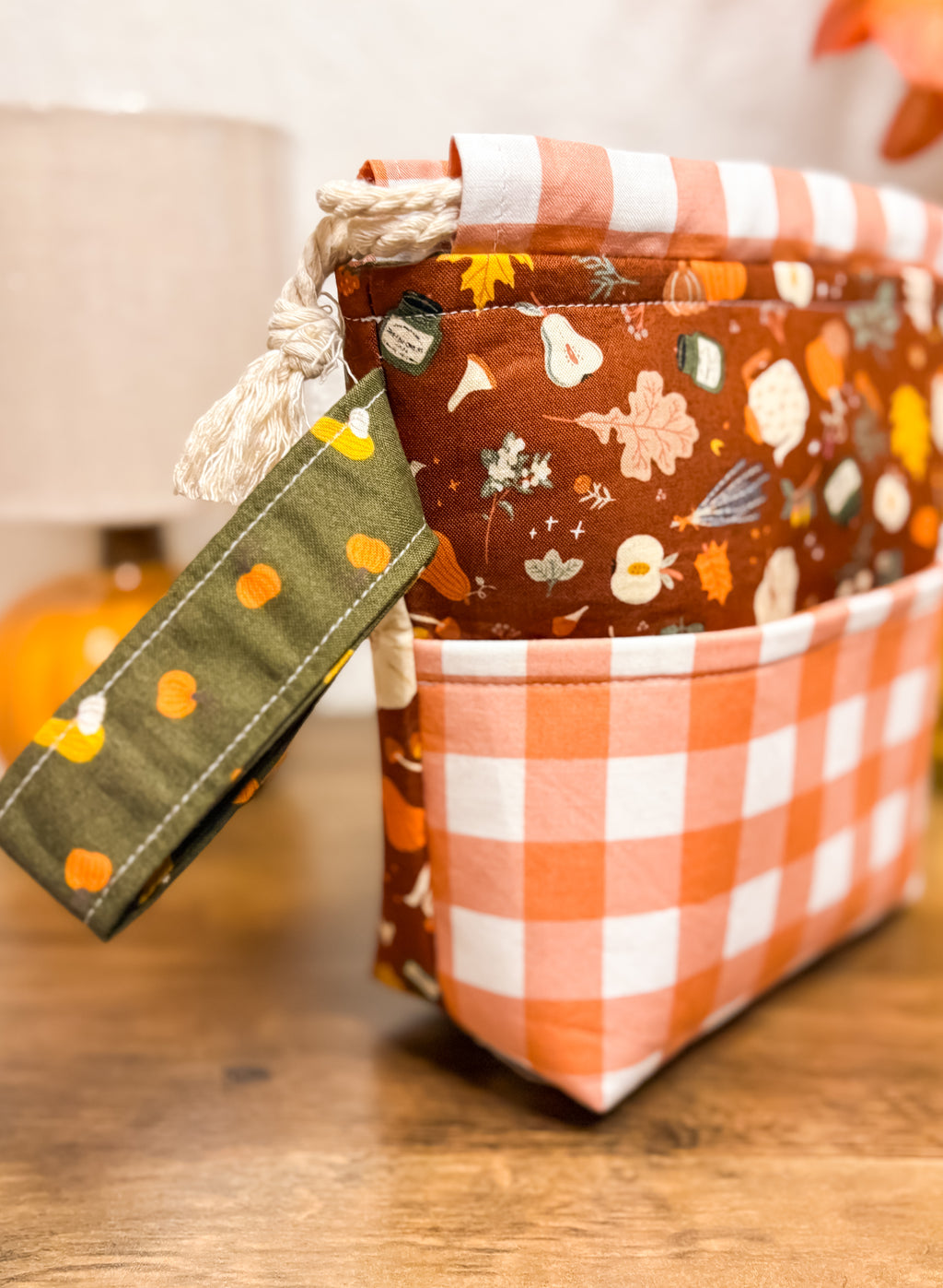 Falling For Fall Drawstring Project Bag with Pocket for Knitting and Crochet