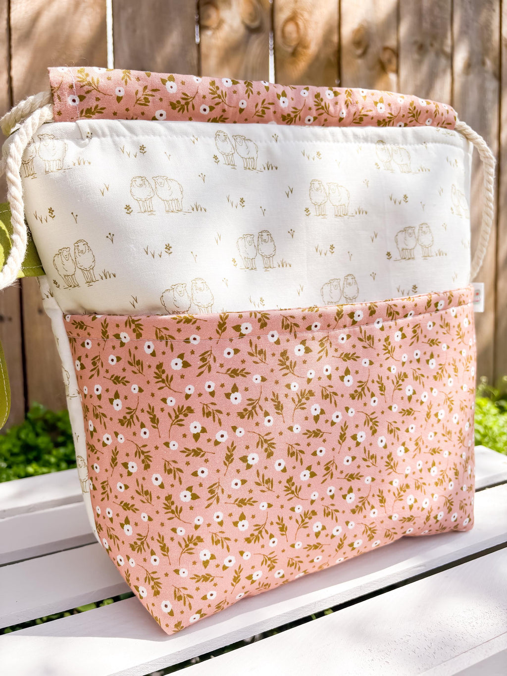 Sheep Meadow Medium Drawstring Project Bag with Pocket