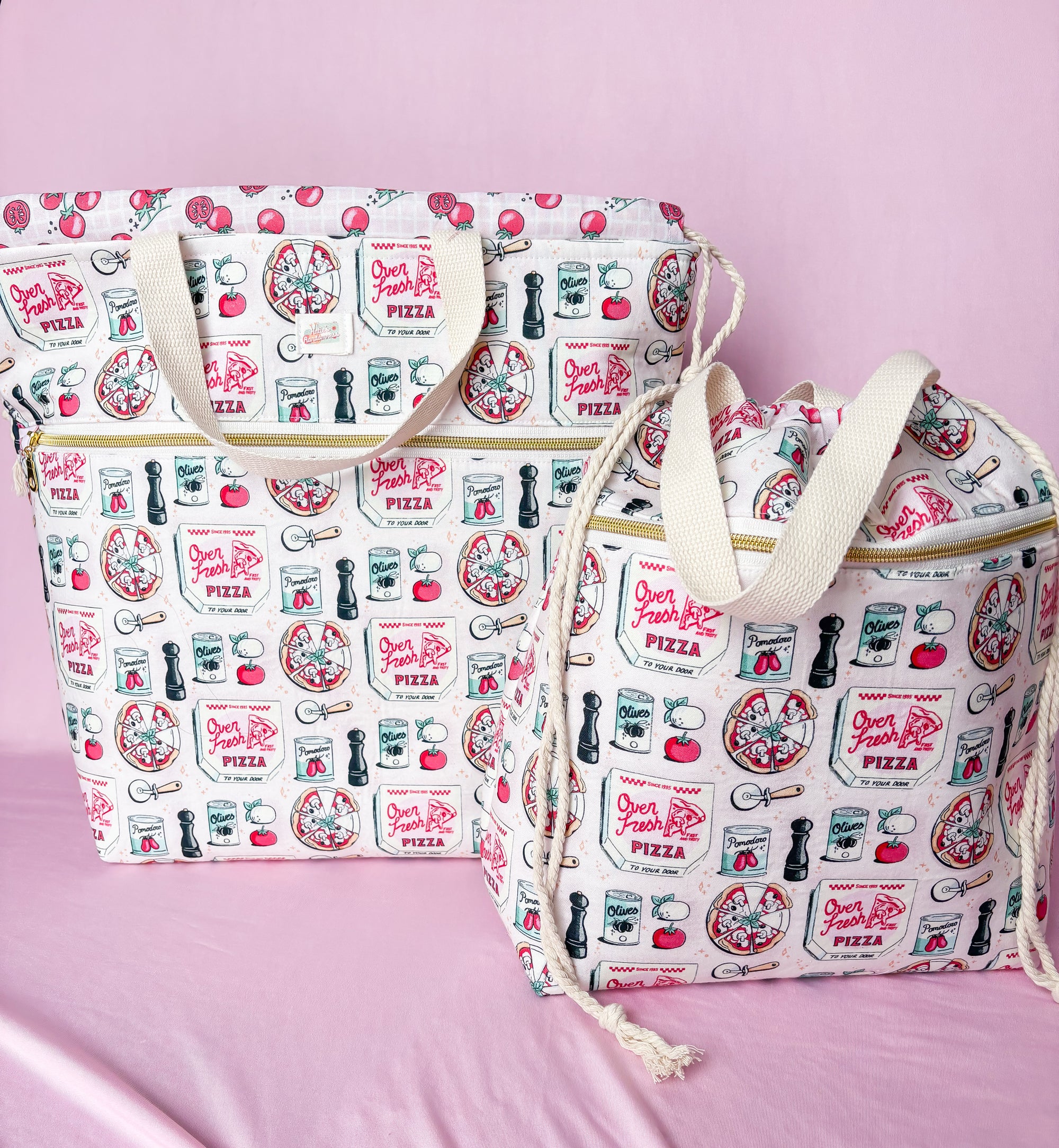 Pizza Perfection Sweater and Blanket Sized Drawstring Project Bags