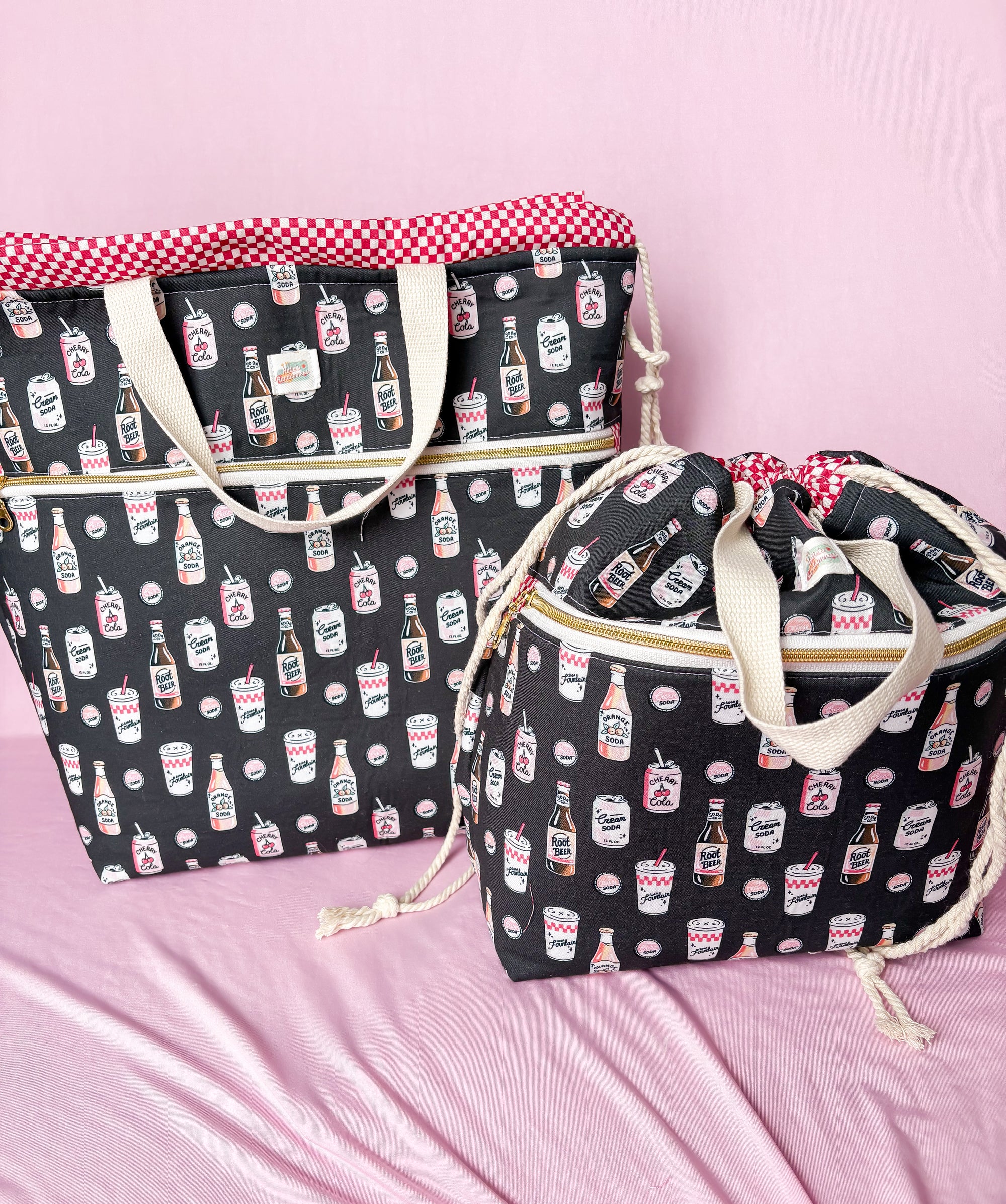 Soda-licious Sweater and Blanket Sized Drawstring Project bag for Knitting and Crochet