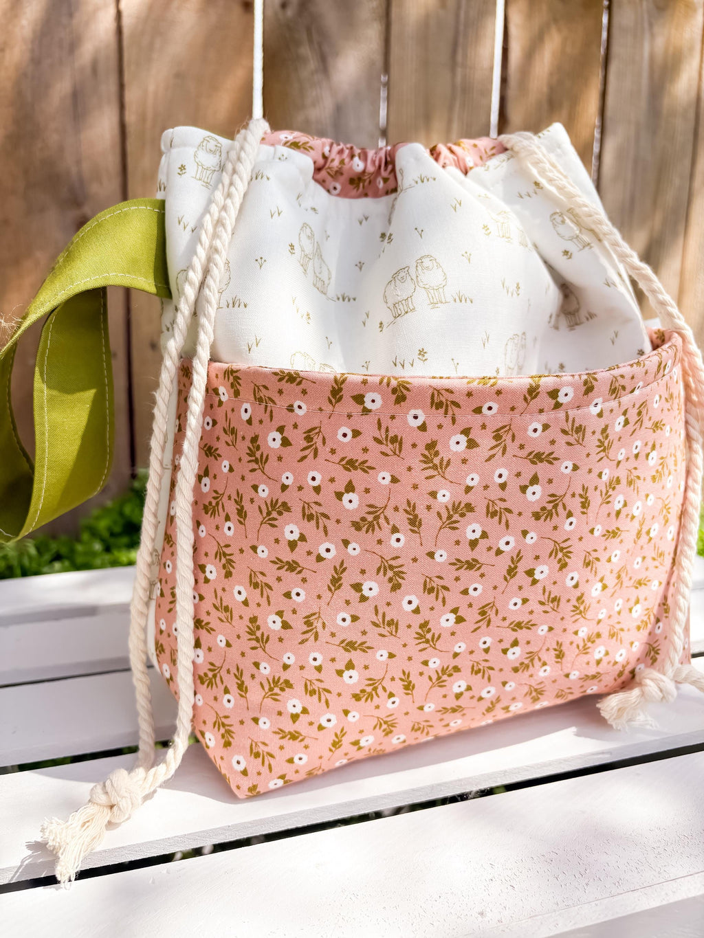 Sheep Meadow Medium Drawstring Project Bag with Pocket