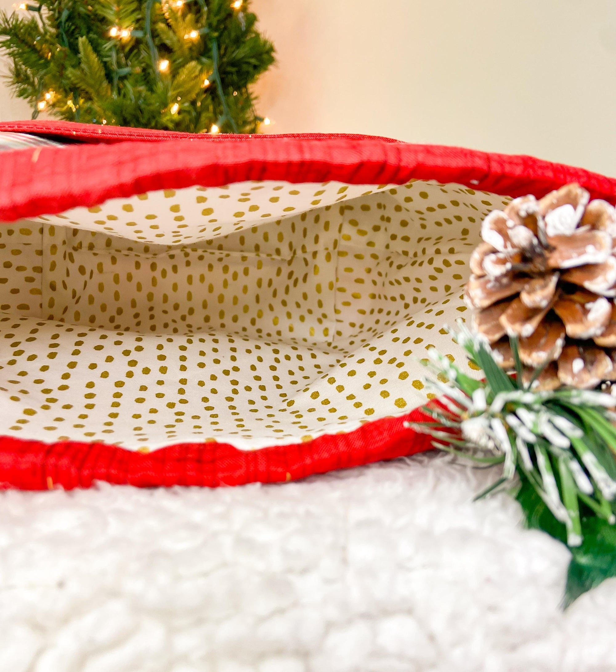 Vintage Christmas Drawstring Project Bag with Pocket