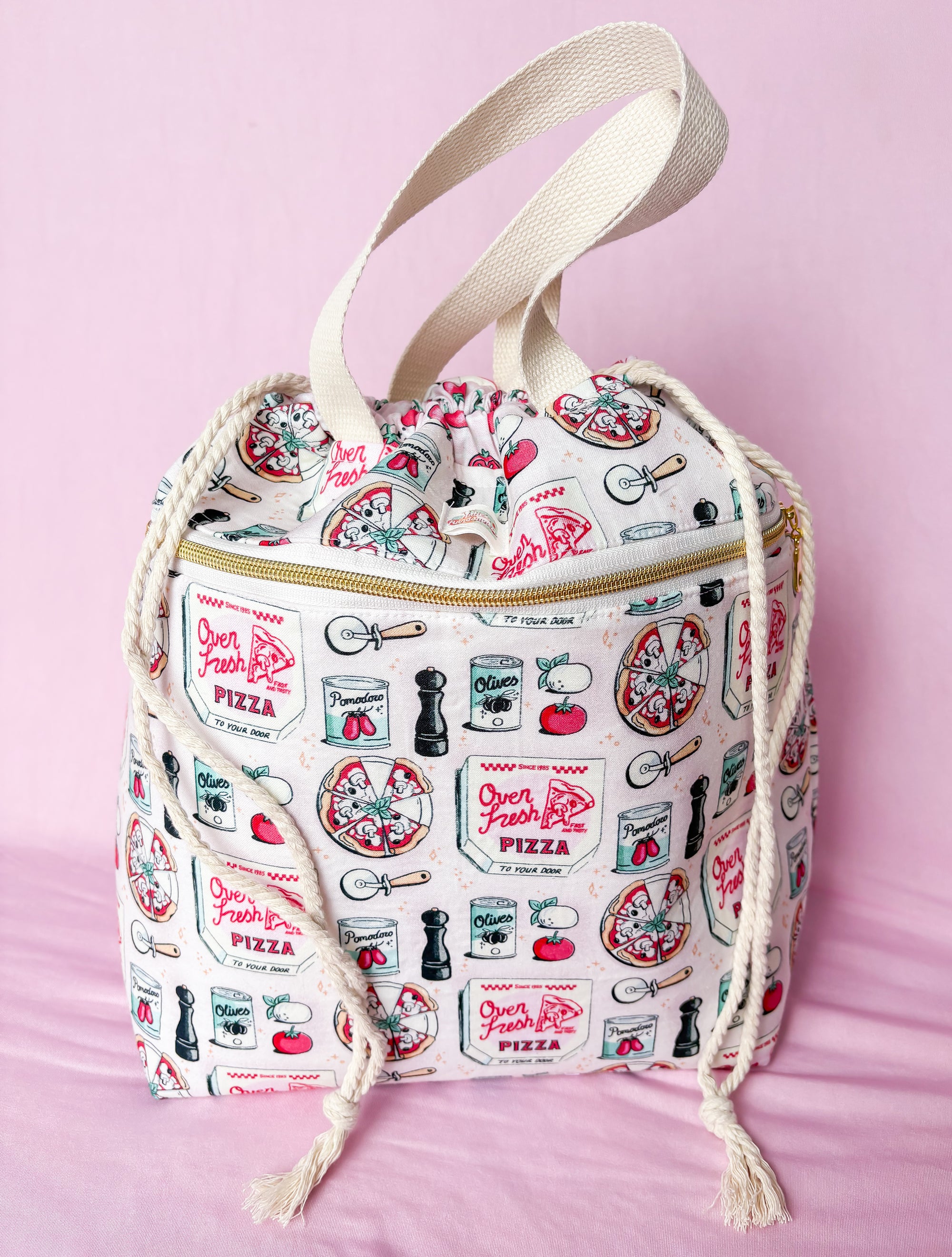 Pizza Perfection Sweater and Blanket Sized Drawstring Project Bags