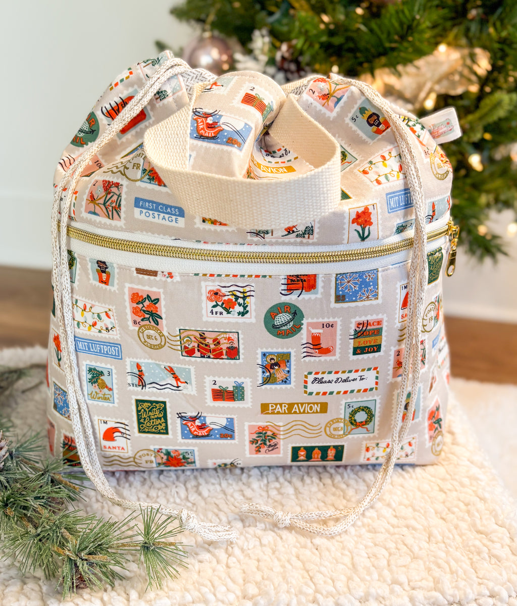 Letters to Santa Sweater Sized Drawstring Project Bag with Zipper Pockets for Knitting and Crochet