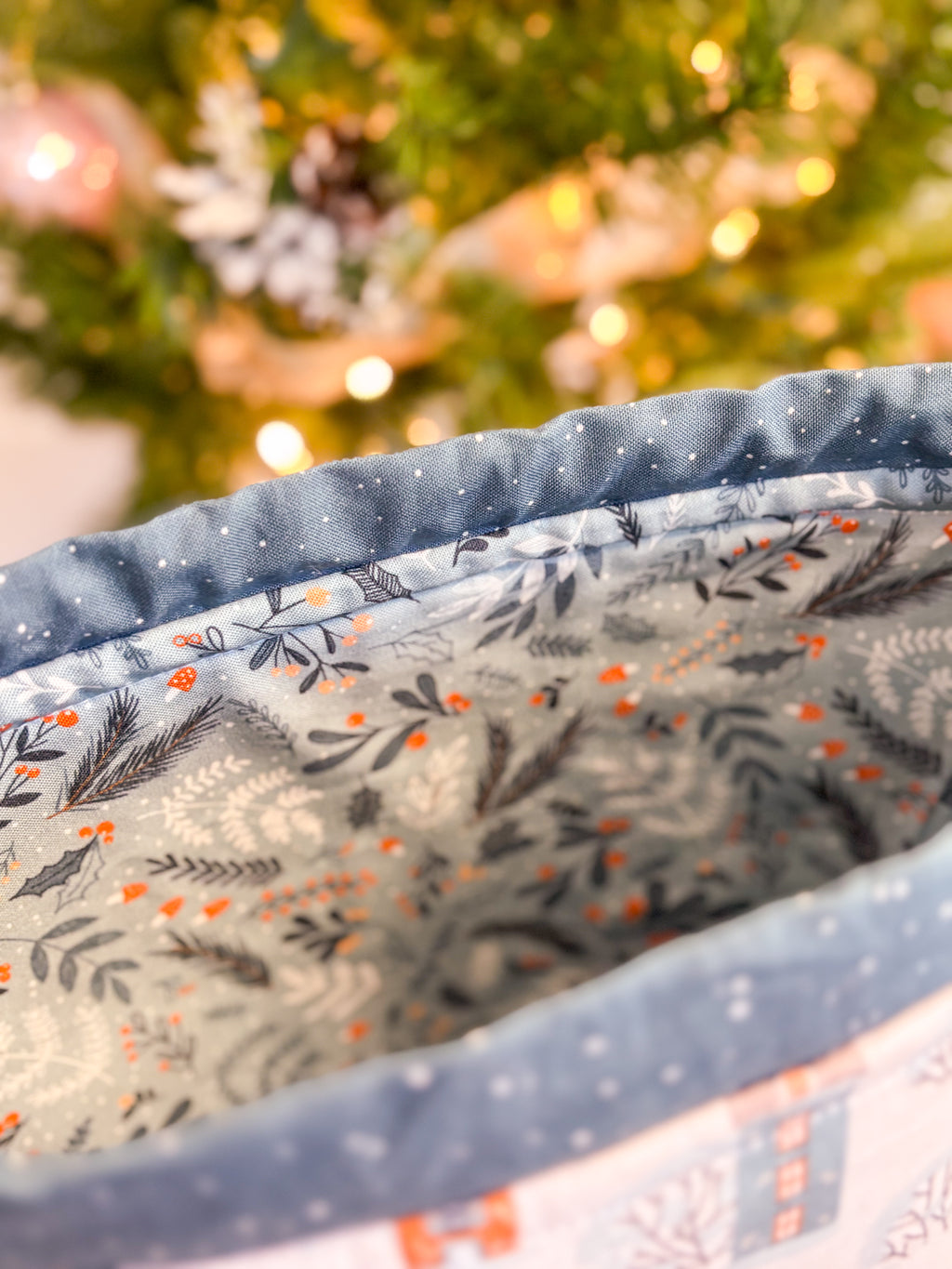 Winter Wonderland Drawstring Project Bag with Pocket for Knitting and Crochet