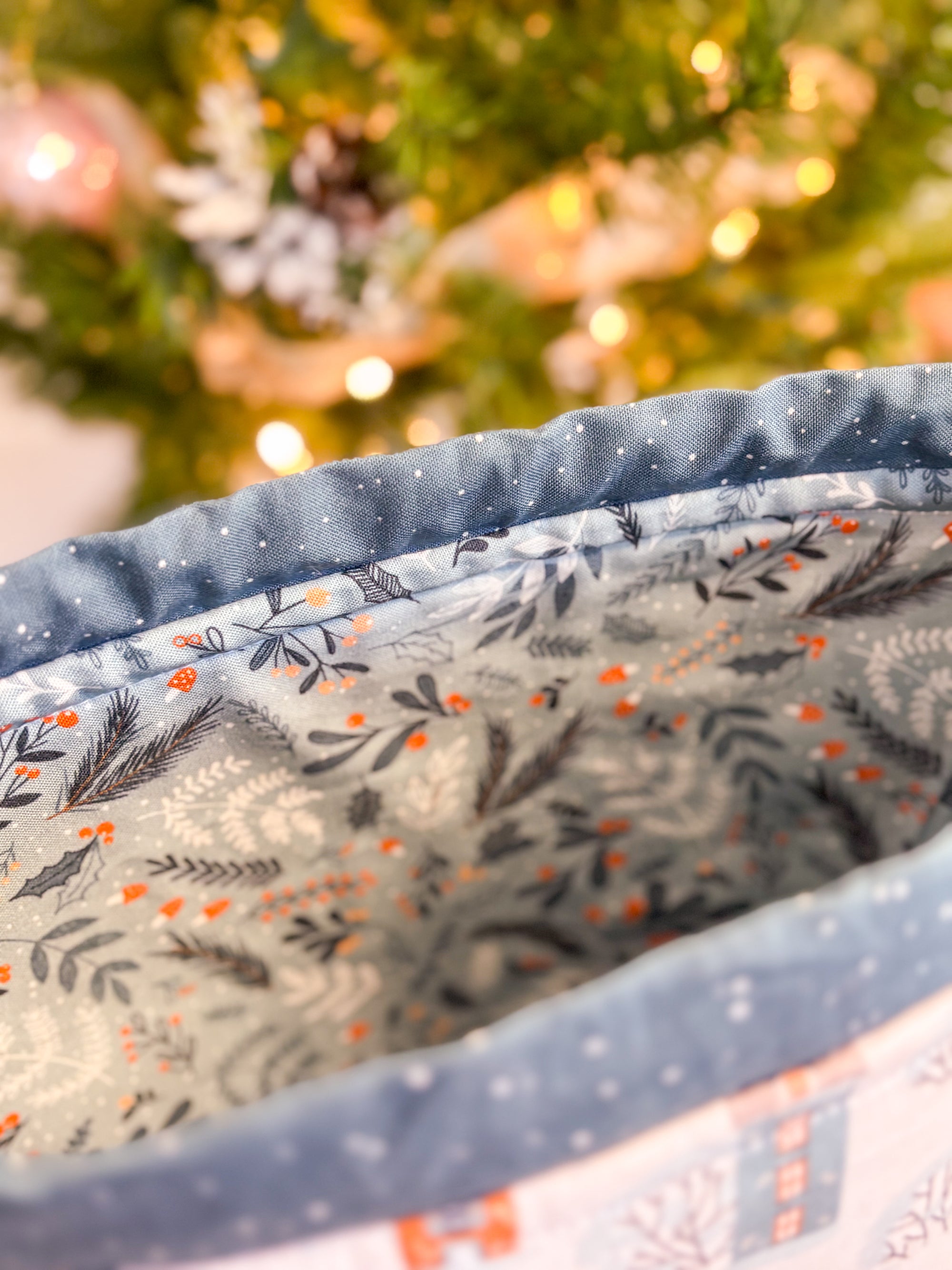 Winter Wonderland Drawstring Project Bag with Pocket for Knitting and Crochet