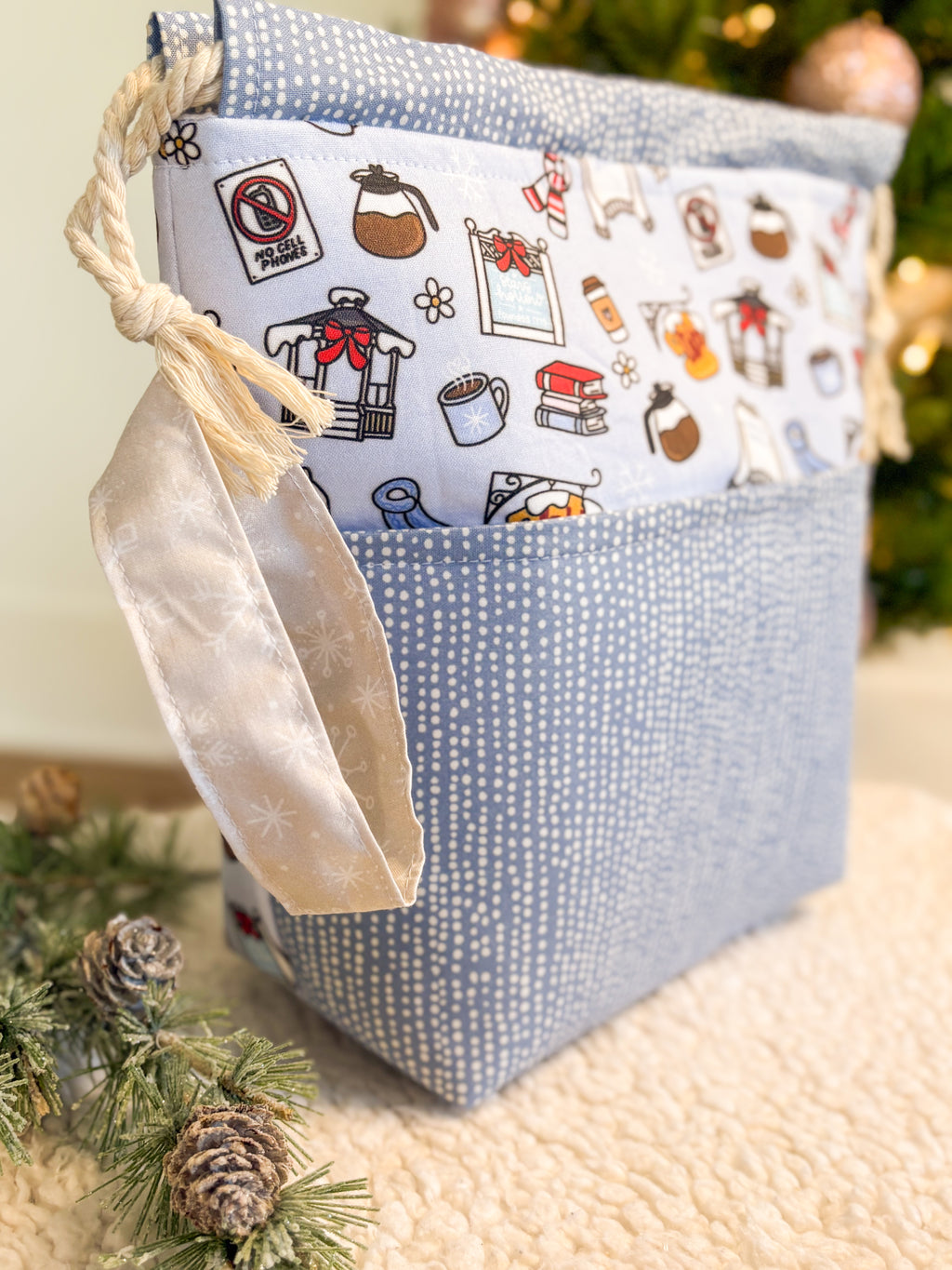 I Smell Snow Drawstring Project Bag with Pocket for Knitting and Crochet *Multiple Sizes