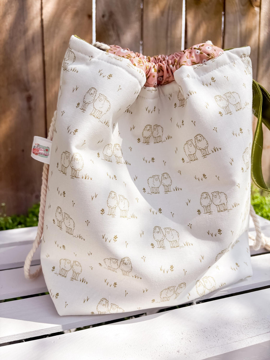 Sheep Meadow Medium Drawstring Project Bag with Pocket