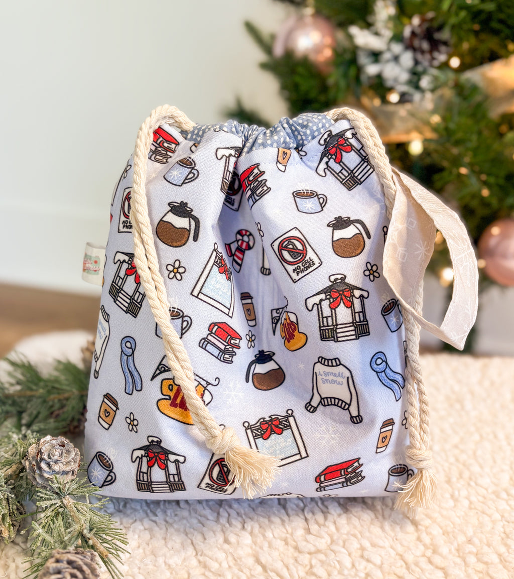 I Smell Snow Drawstring Project Bag with Pocket for Knitting and Crochet *Multiple Sizes