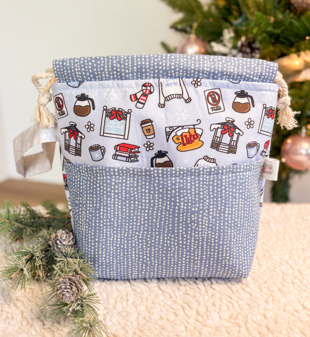 I Smell Snow Drawstring Project Bag with Pocket for Knitting and Crochet *Multiple Sizes