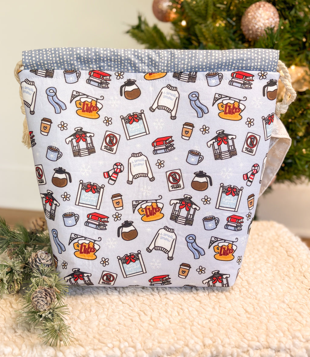 I Smell Snow Drawstring Project Bag with Pocket for Knitting and Crochet *Multiple Sizes