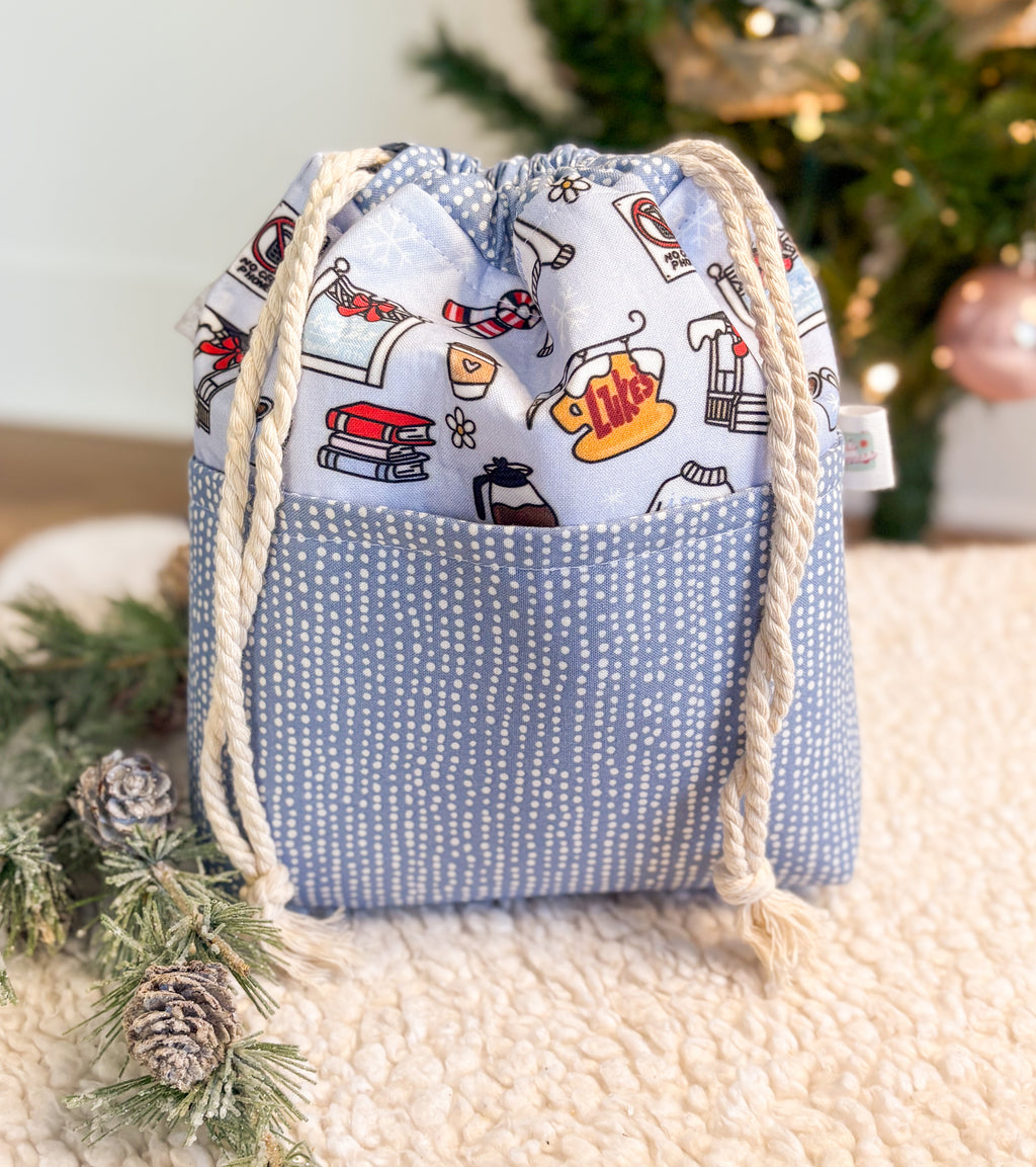 I Smell Snow Drawstring Project Bag with Pocket for Knitting and Crochet *Multiple Sizes