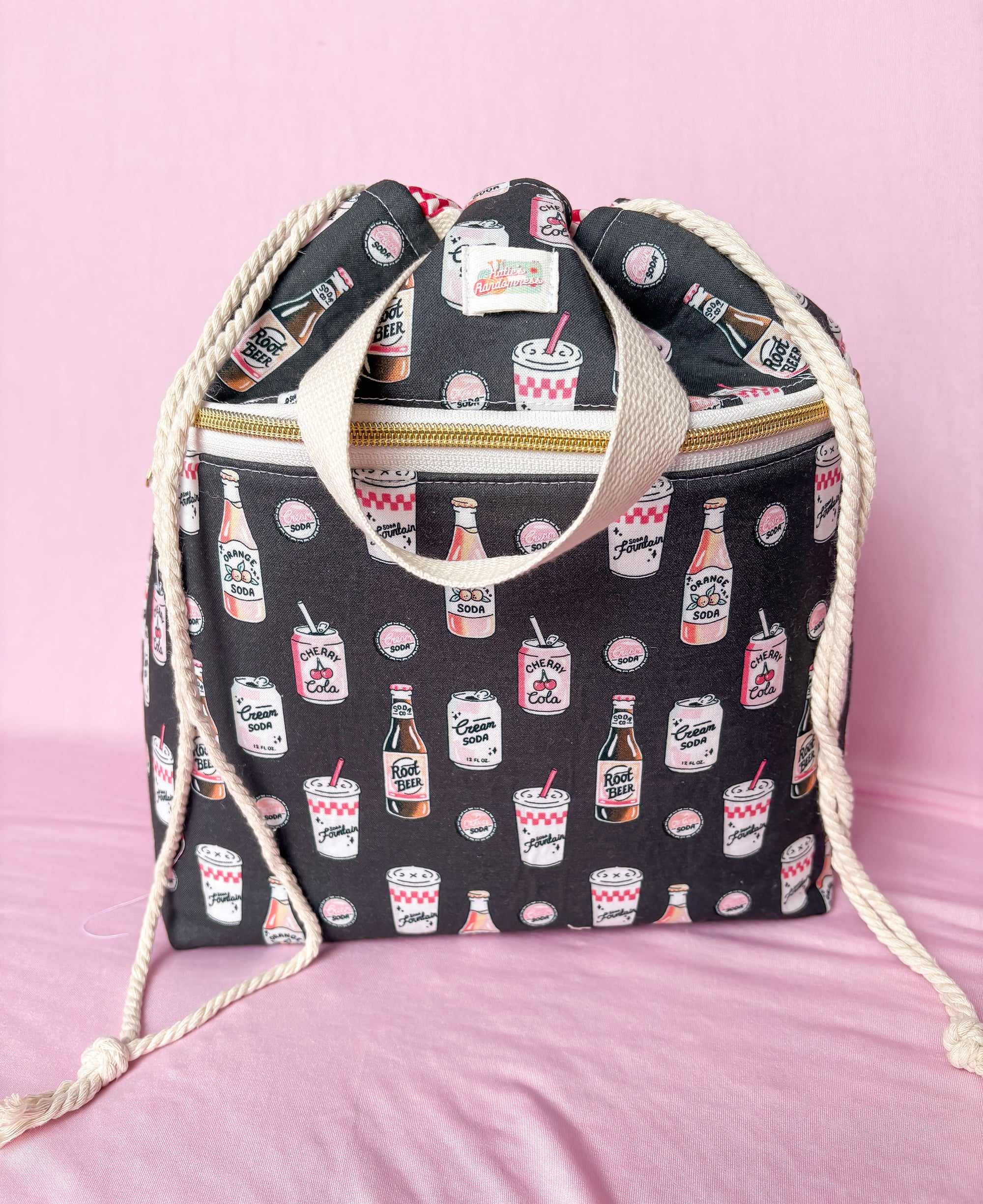 Soda-licious Sweater and Blanket Sized Drawstring Project bag for Knitting and Crochet