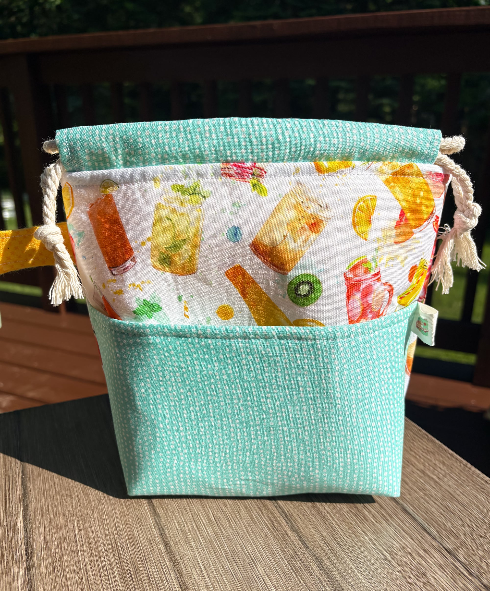 Summer Sippin’ Drawstring Project Bag with Pocket (Small)