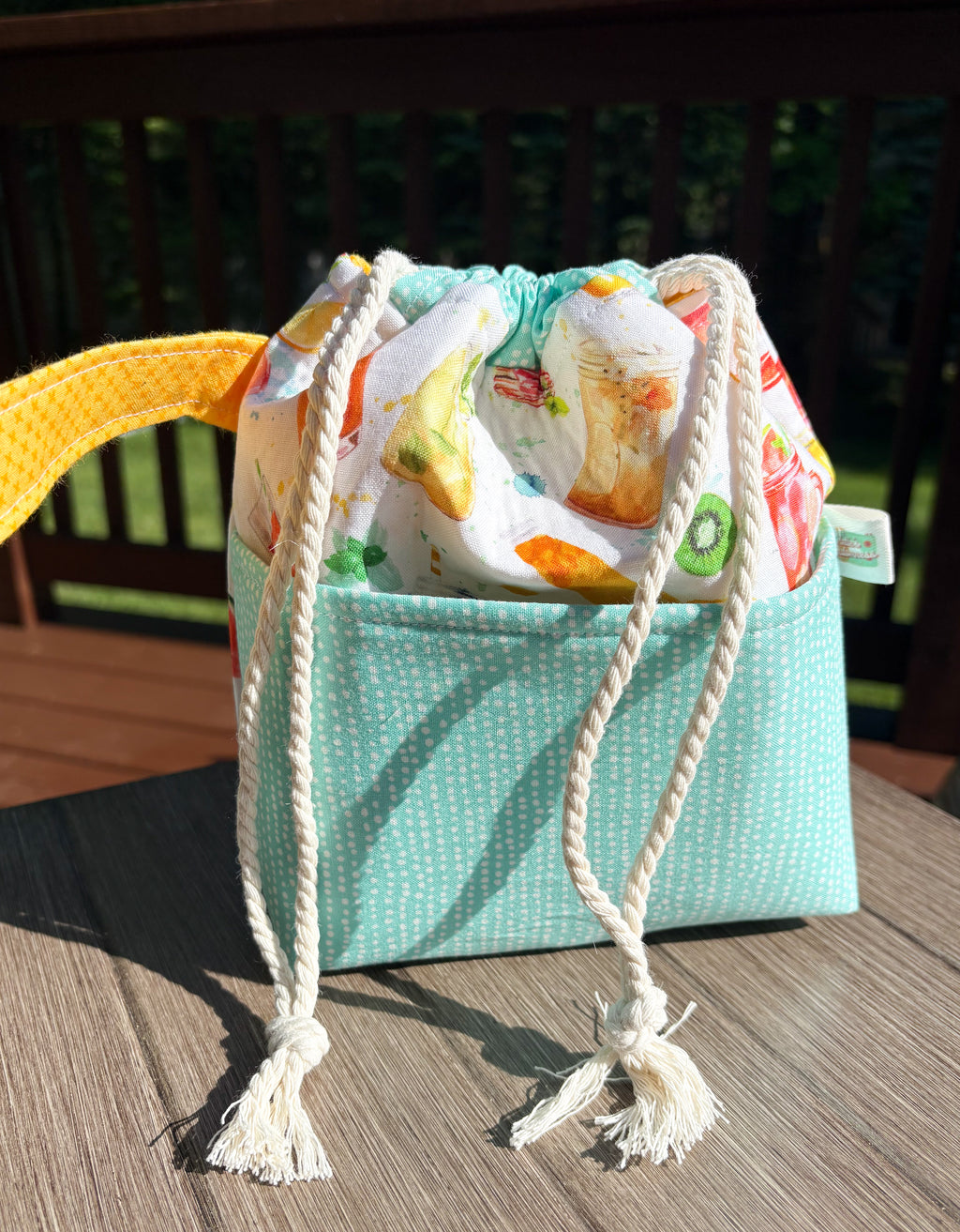 Summer Sippin’ Drawstring Project Bag with Pocket (Small)