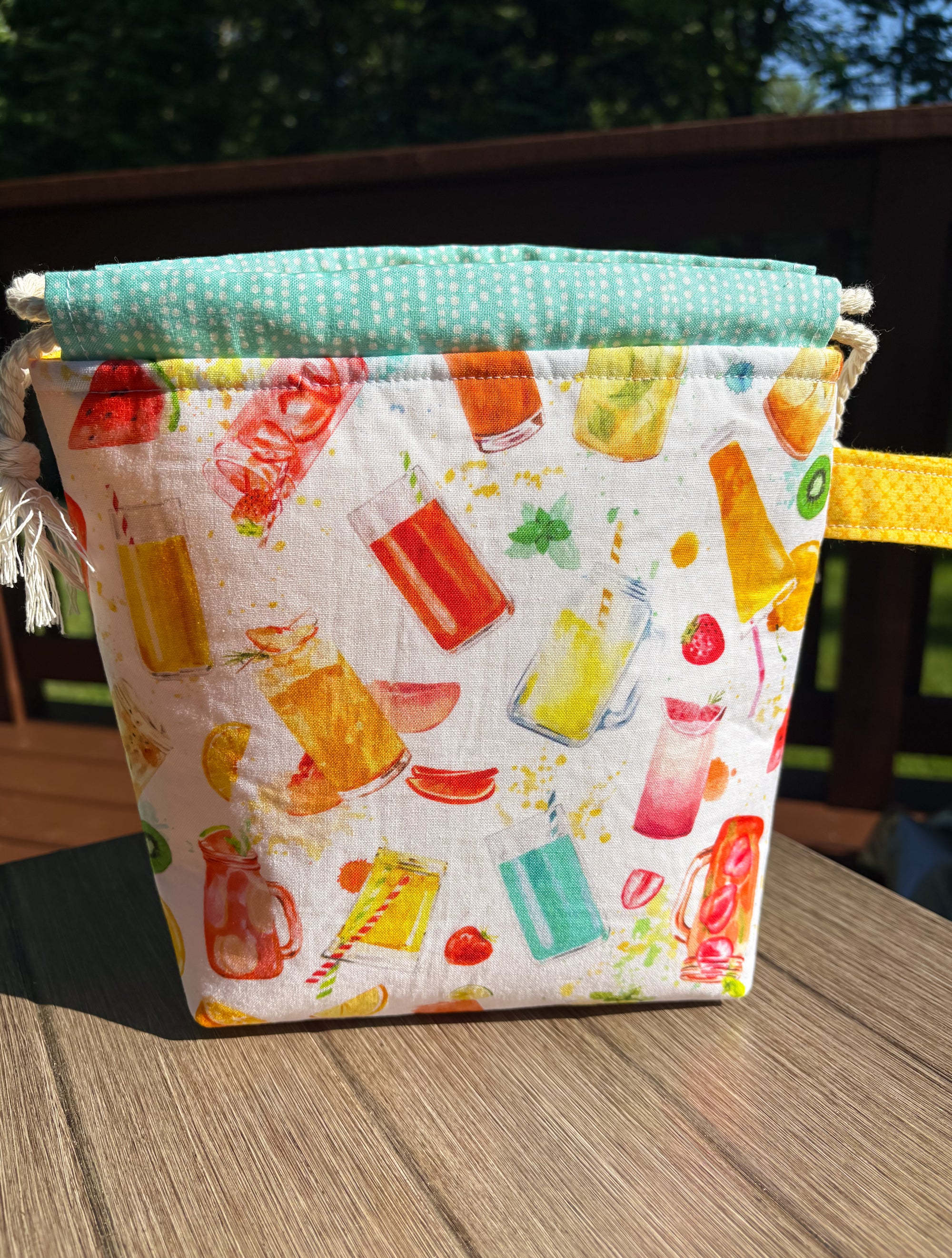 Summer Sippin’ Drawstring Project Bag with Pocket (Small)