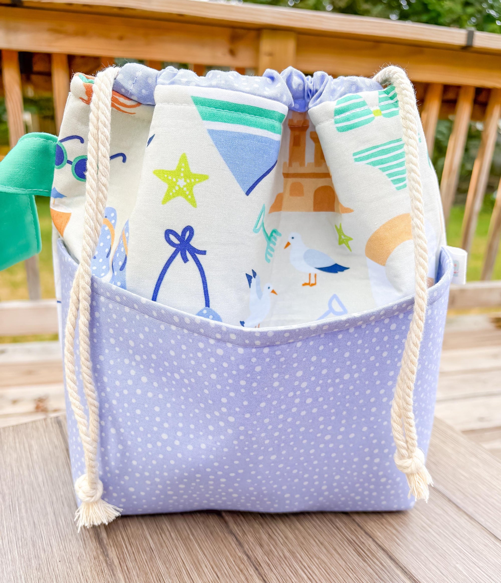 At the Ocean Medium Drawstring Project Bag with Pocket for Knitting and Crochet
