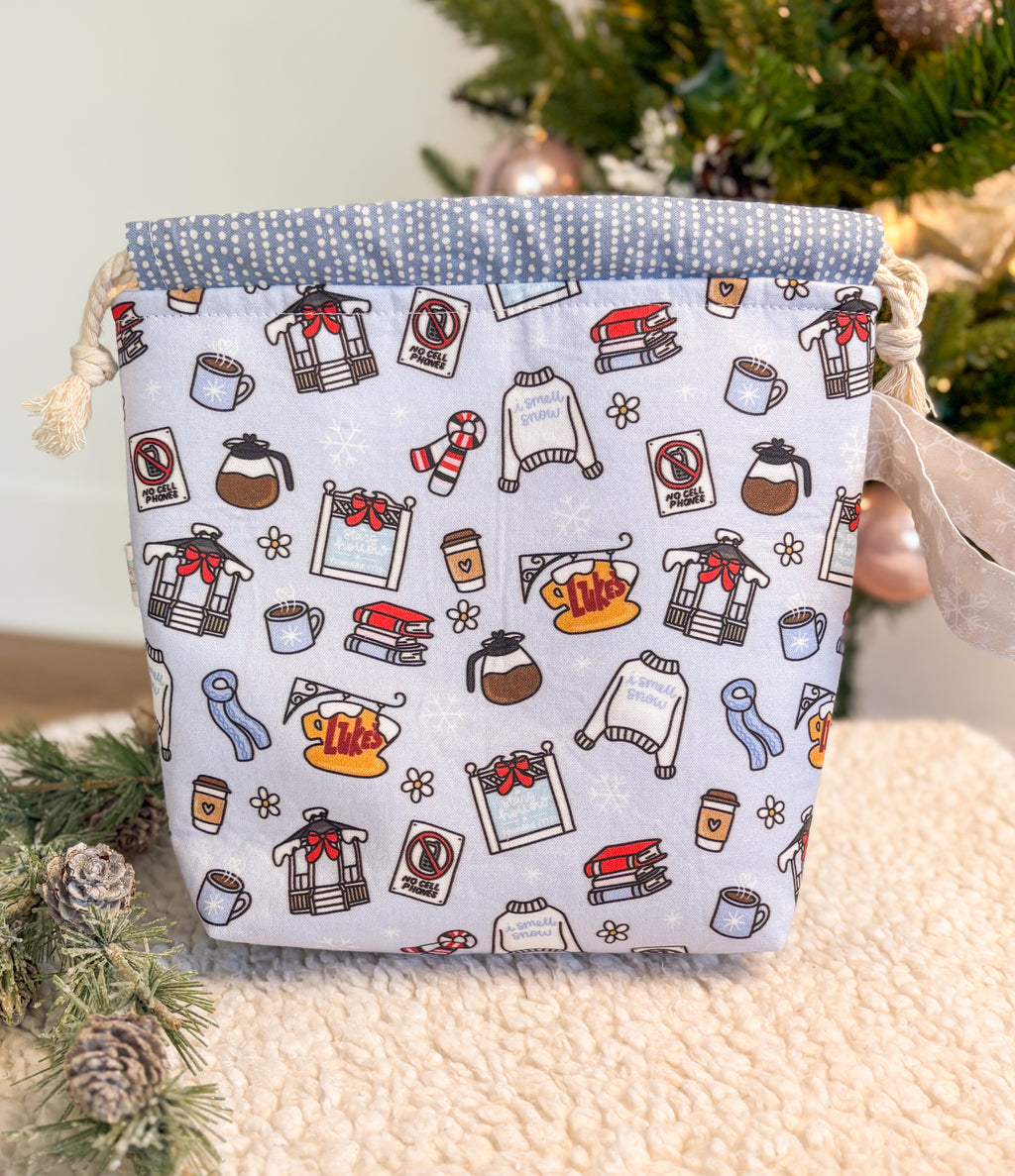I Smell Snow Drawstring Project Bag with Pocket for Knitting and Crochet *Multiple Sizes
