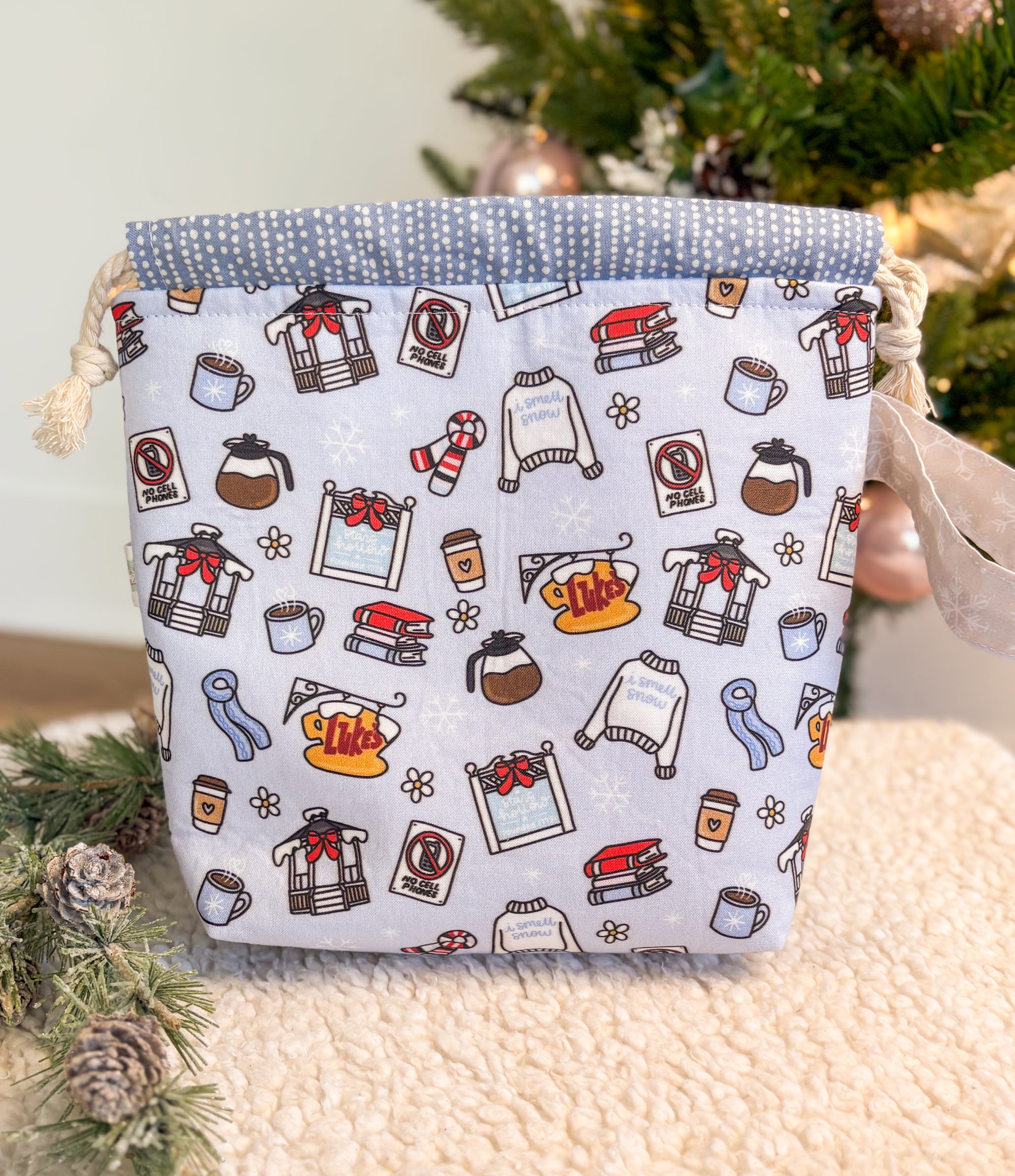 I Smell Snow Drawstring Project Bag with Pocket for Knitting and Crochet *Multiple Sizes