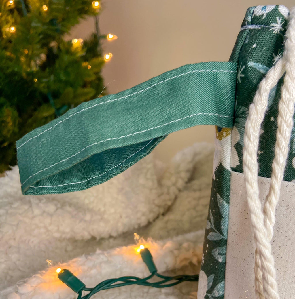 White Pointsettas Drawstring Project Bag with Pocket