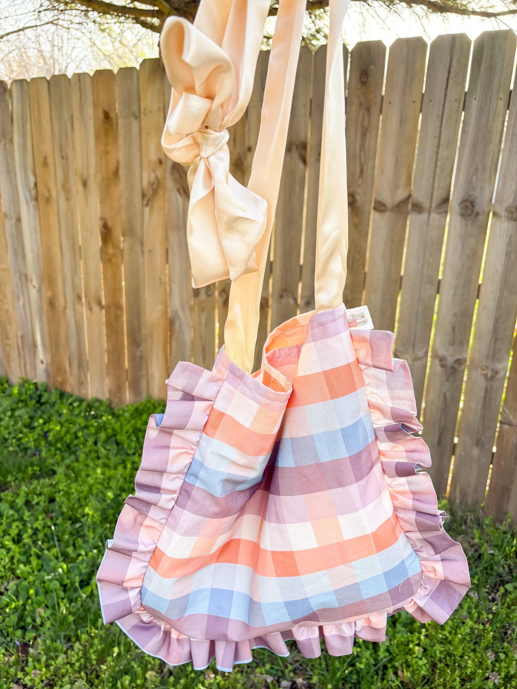 Ruffle Tote Bags with Adjustable Ribbon Ties